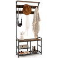 Gymax 3 In 1 Industrial Coat Rack Shoe Bench Entryway Hall Tree 33 L X 12 D X 71 H
