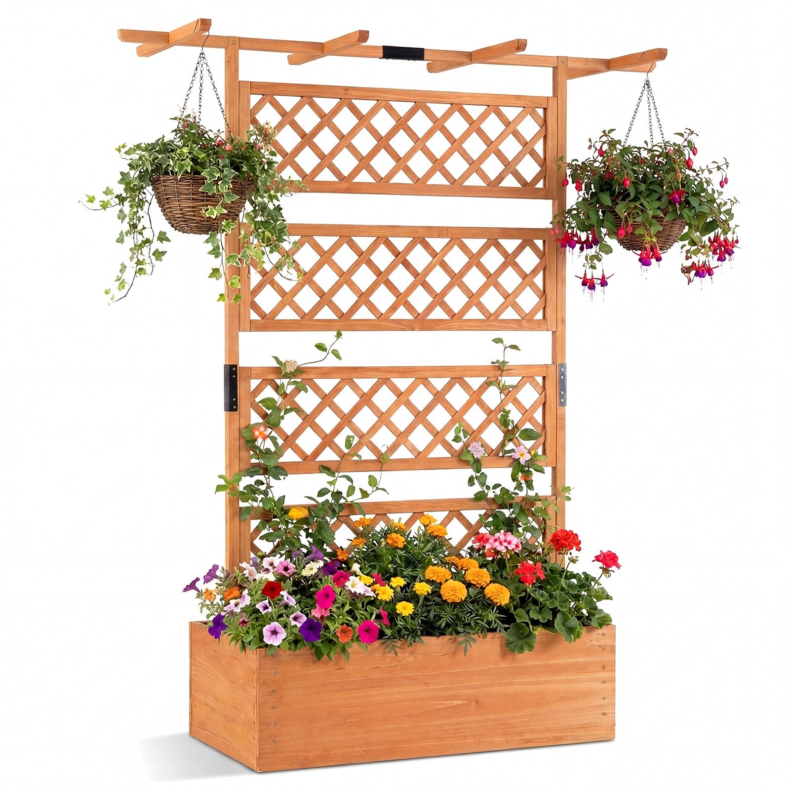 Gymax 72 Wooden Planter Box W Lattice Trellis Flat Roof Drainage For