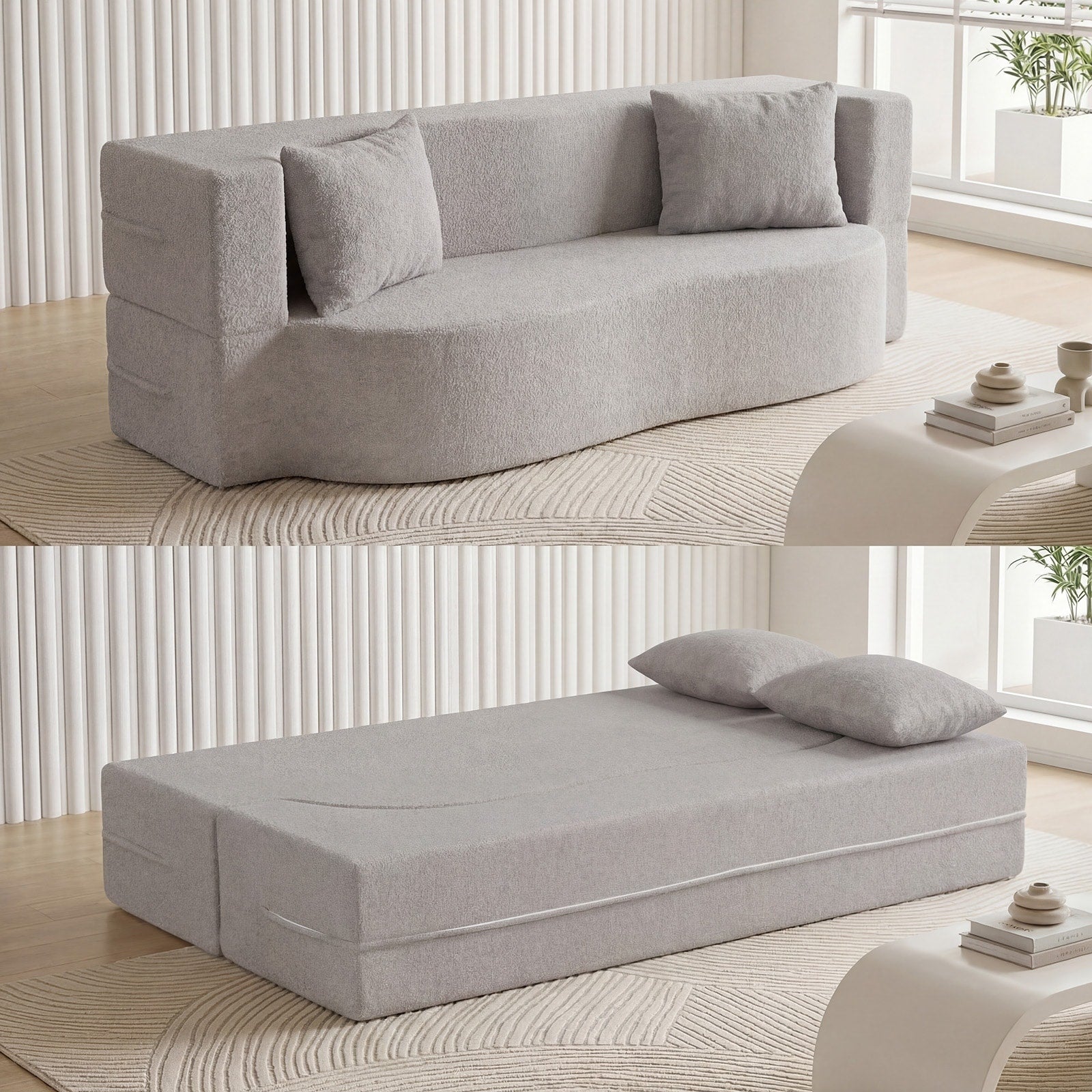 Gymax 75.5 Folding Sofa Bed W 2 Comfortable Pillows No Assembly