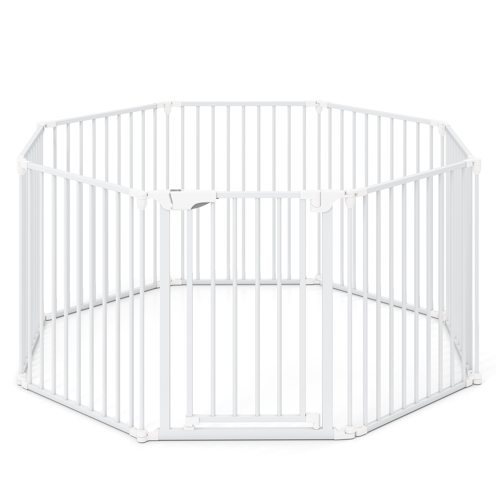Gymax 8 Panel Adjustable Pet Safety Fence W Auto Close Door Double