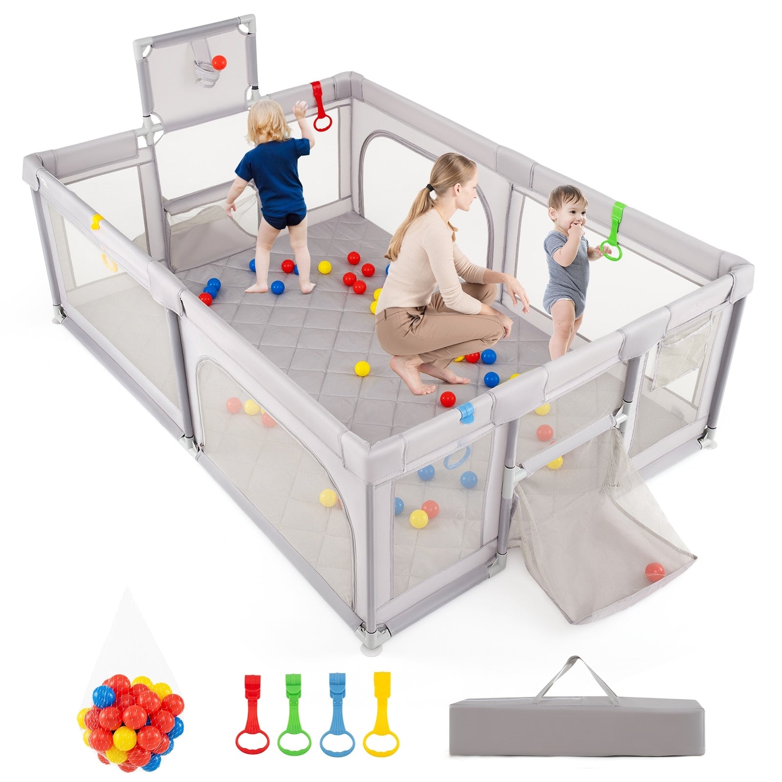 Gymax 81 X 57 Extra Large Playpen For Babies Toddlers Grey