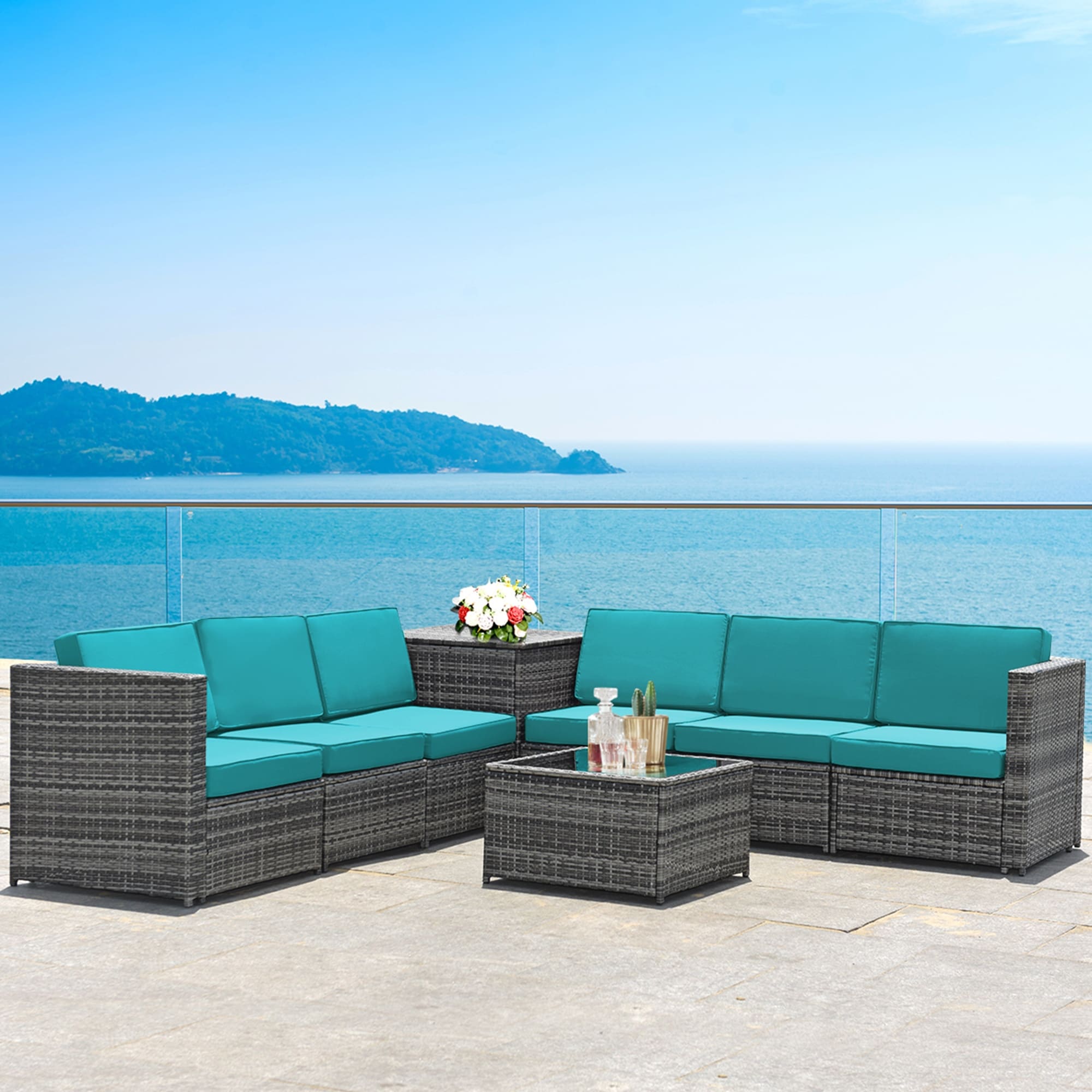 Gymax 8Pcs Patio Rattan Sofa Sectional Conversation Furniture Set W