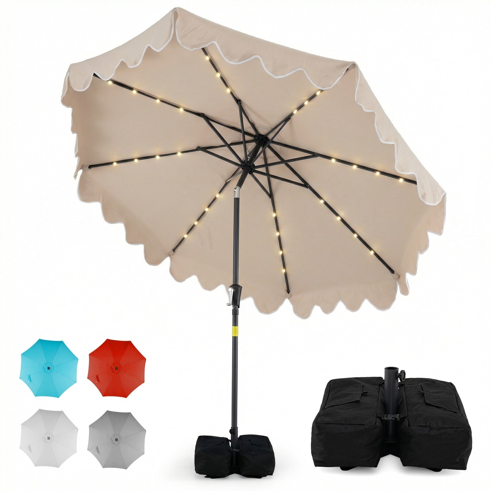 Gymax 9 Ft Outdoor Patio Umbrella W 32 Solar Led Lights Weighted