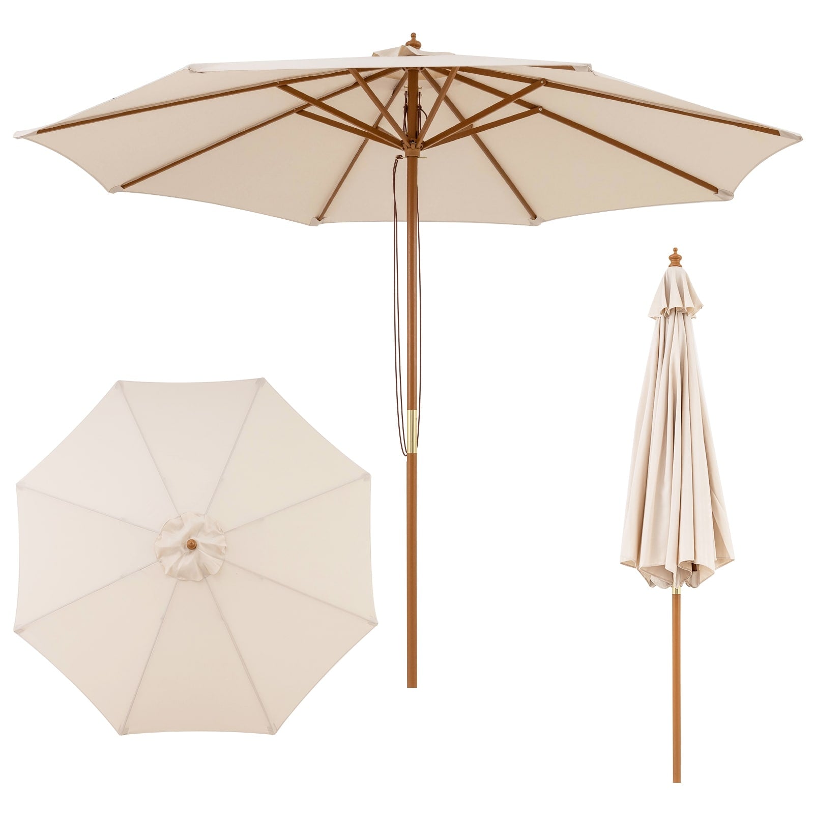 Gymax 9 Ft Patio Umbrella W Adjustable Height Rope Pulley Lift Vented