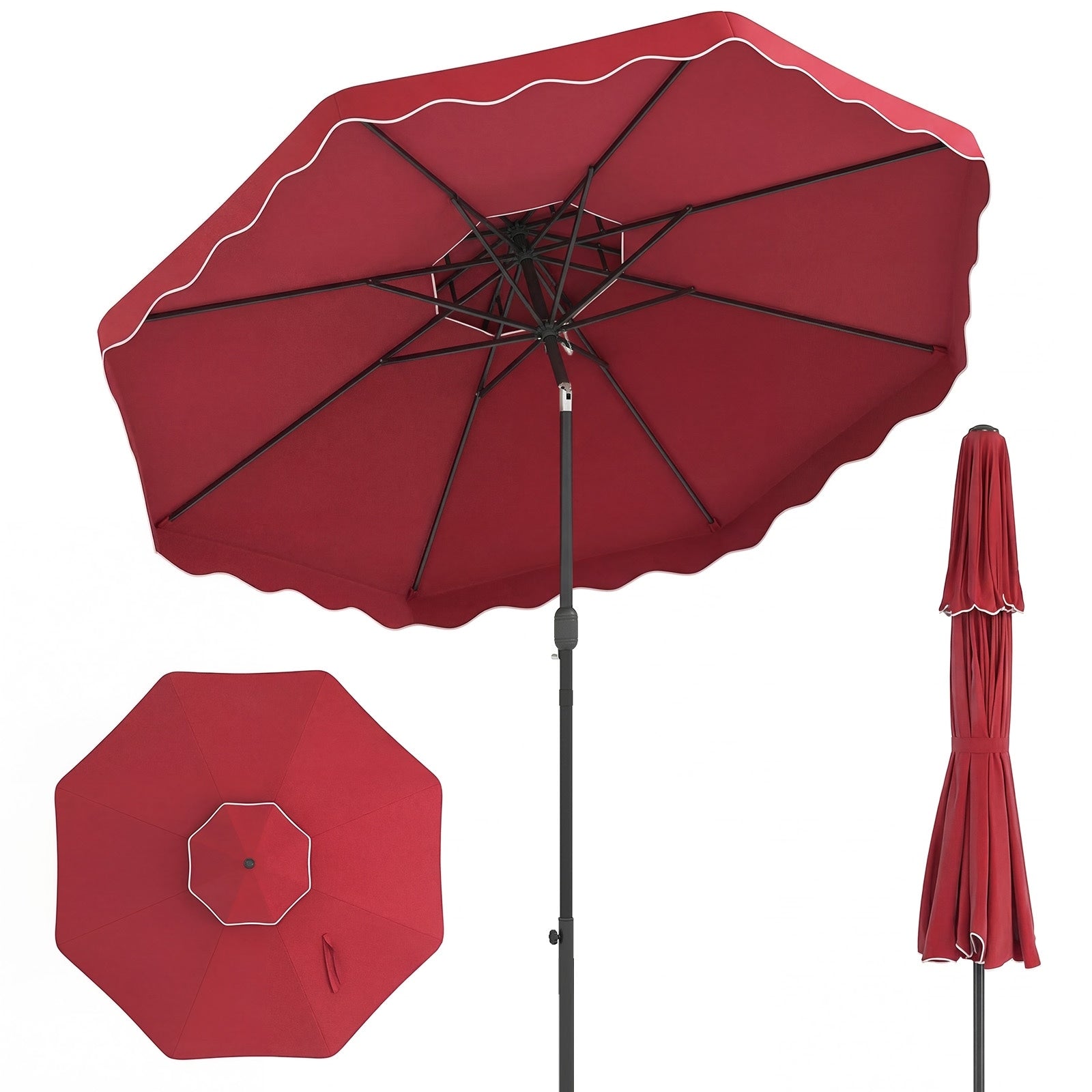 Gymax 9 Ft Patio Umbrella W Push Button Tilt Crank 2 Tier Vented Top