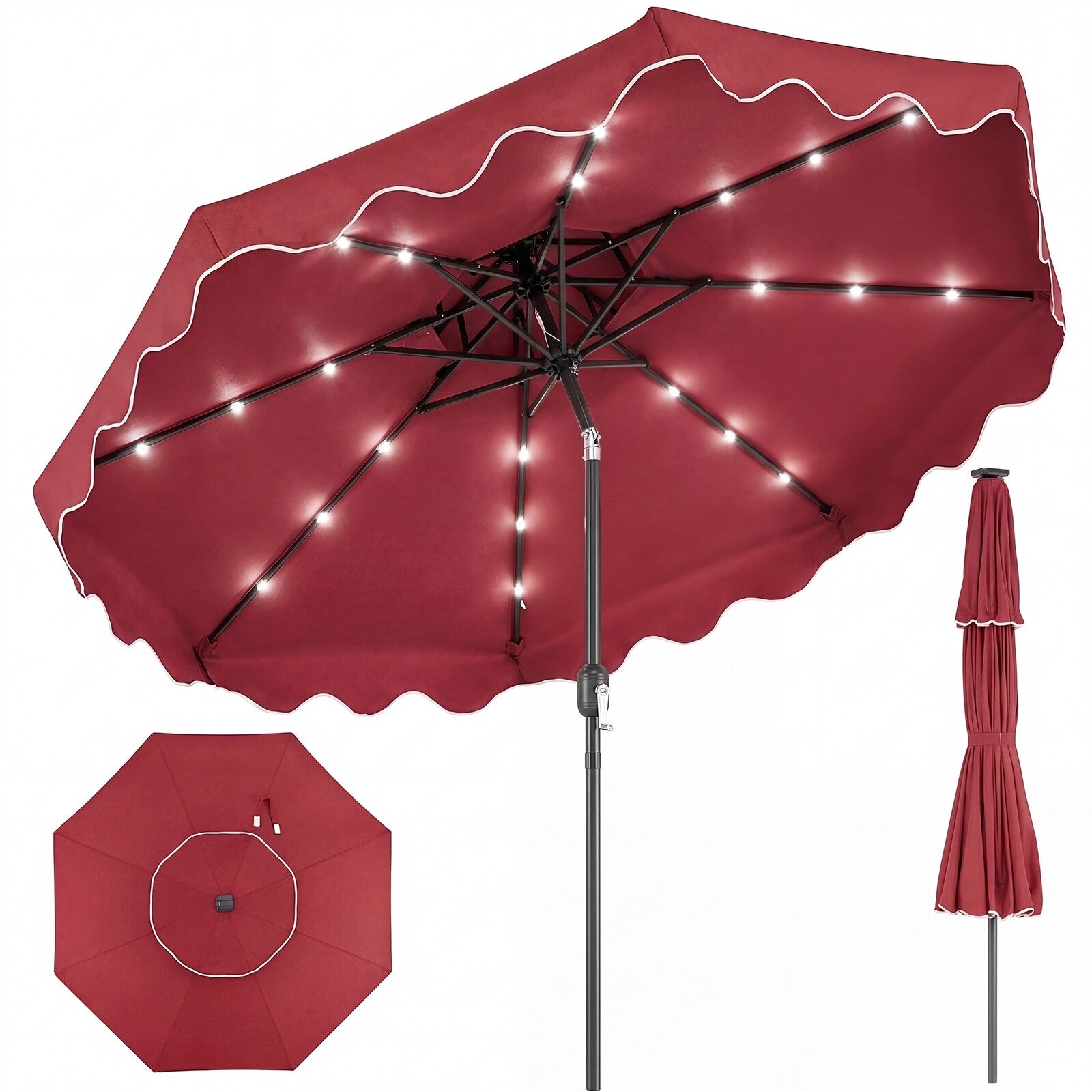 Gymax 9 Ft Solar Led Patio Umbrella Push Button Tilt Crank 24 Led