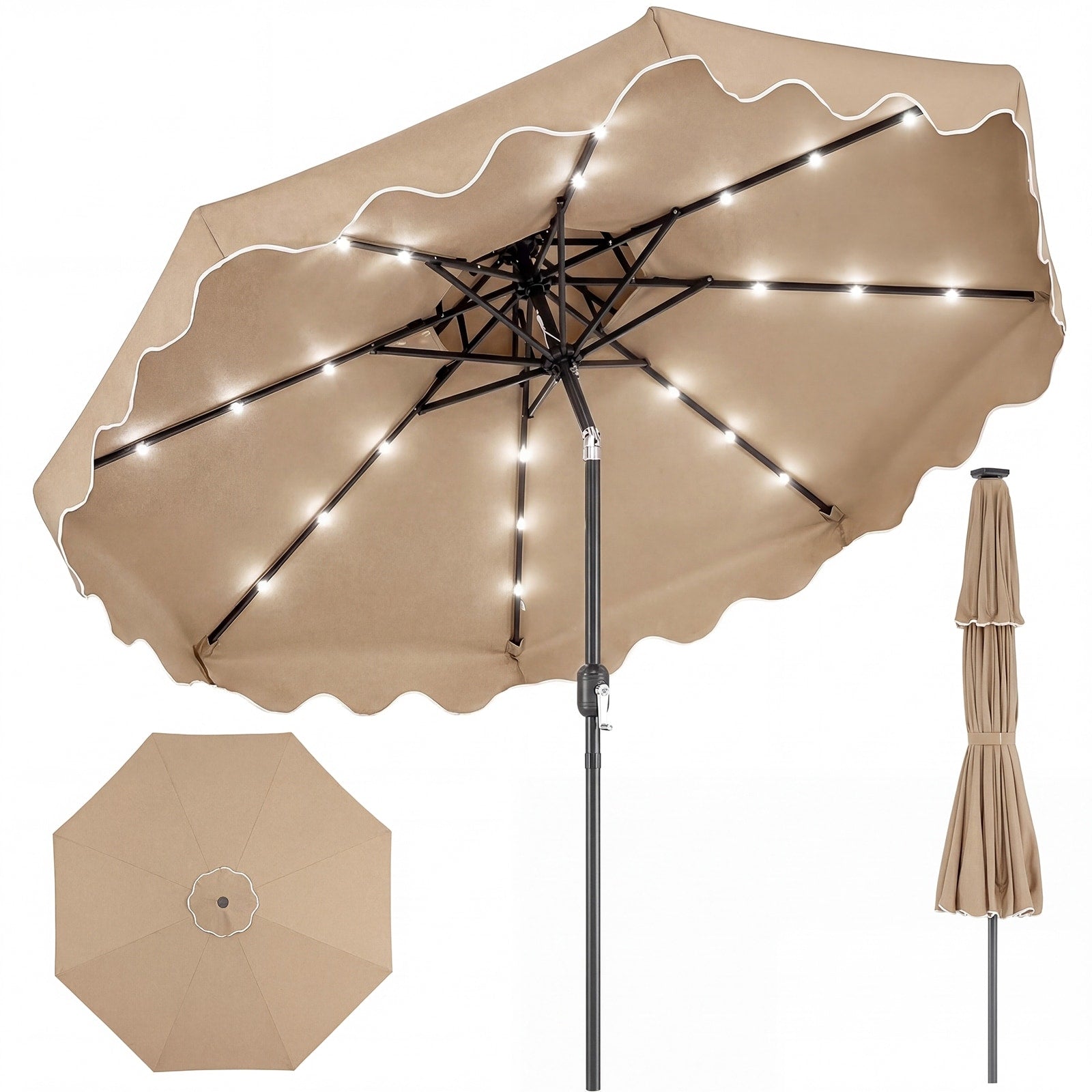 Gymax 9 Ft Solar Led Patio Umbrella Push Button Tilt Crank 24 Led