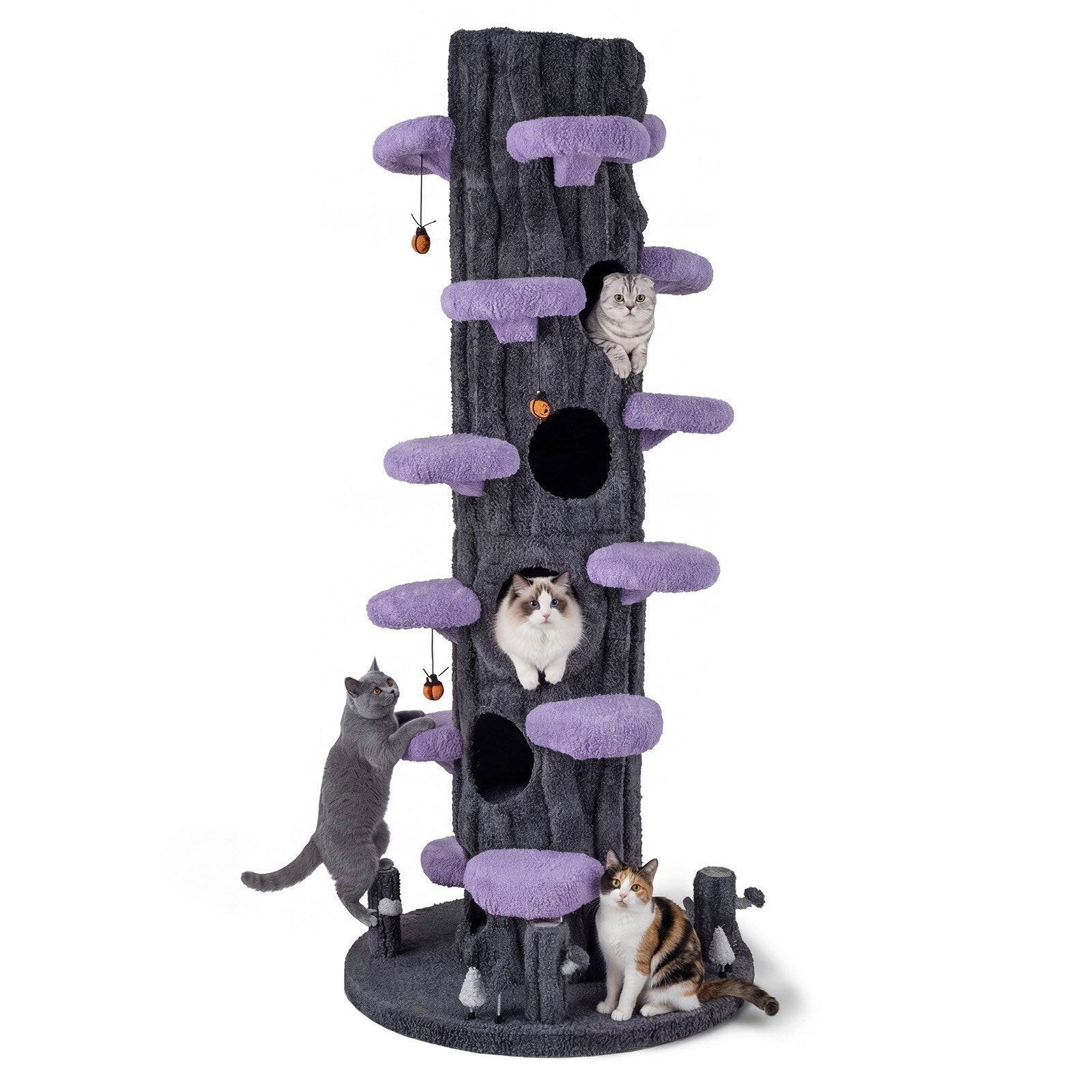 Gymax 90.5 Multifunctional Cat Tree W Private Condos Sisal Covered Gray Purple