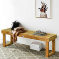 Gymax Acacia Wood Bench Dining Bench Patio Garden W Slatted Seat