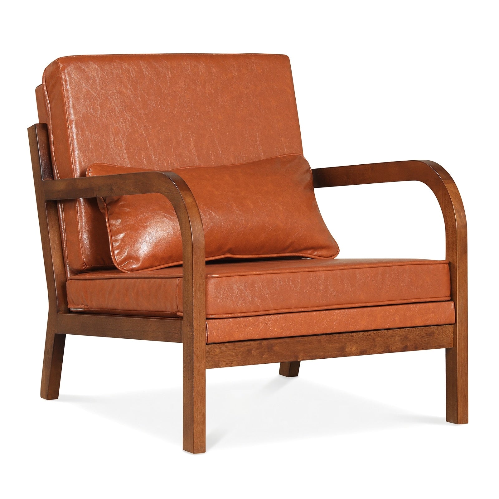 Gymax Accent Chair Linen Fabric Upholstered Armchair W Lumbar Pillow