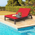 Gymax Adjustable Patio Rattan 2 Person Recliner Lounge Chair W Red