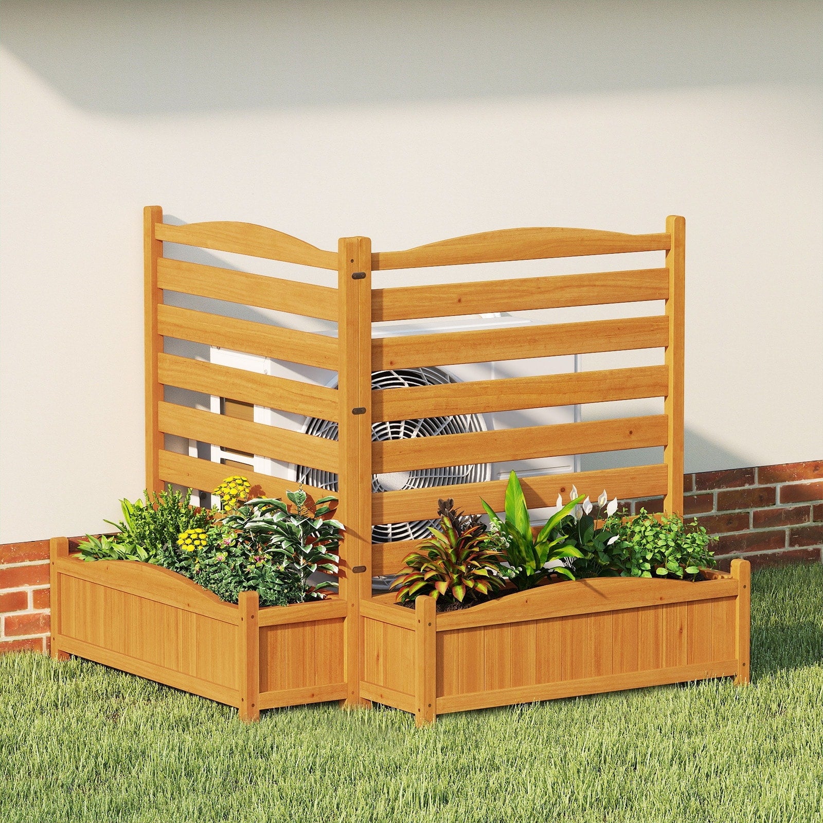 Gymax Air Conditioner Fence W Planter Box 2 Panel Freestanding Wood