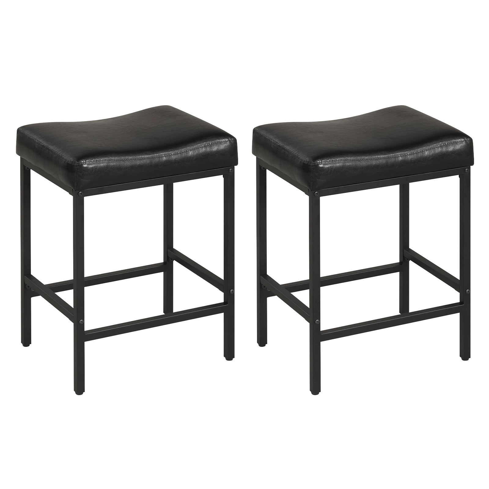 Gymax Bar Stools Set Of 2 25 Faux Leather Upholstered Saddle Stools