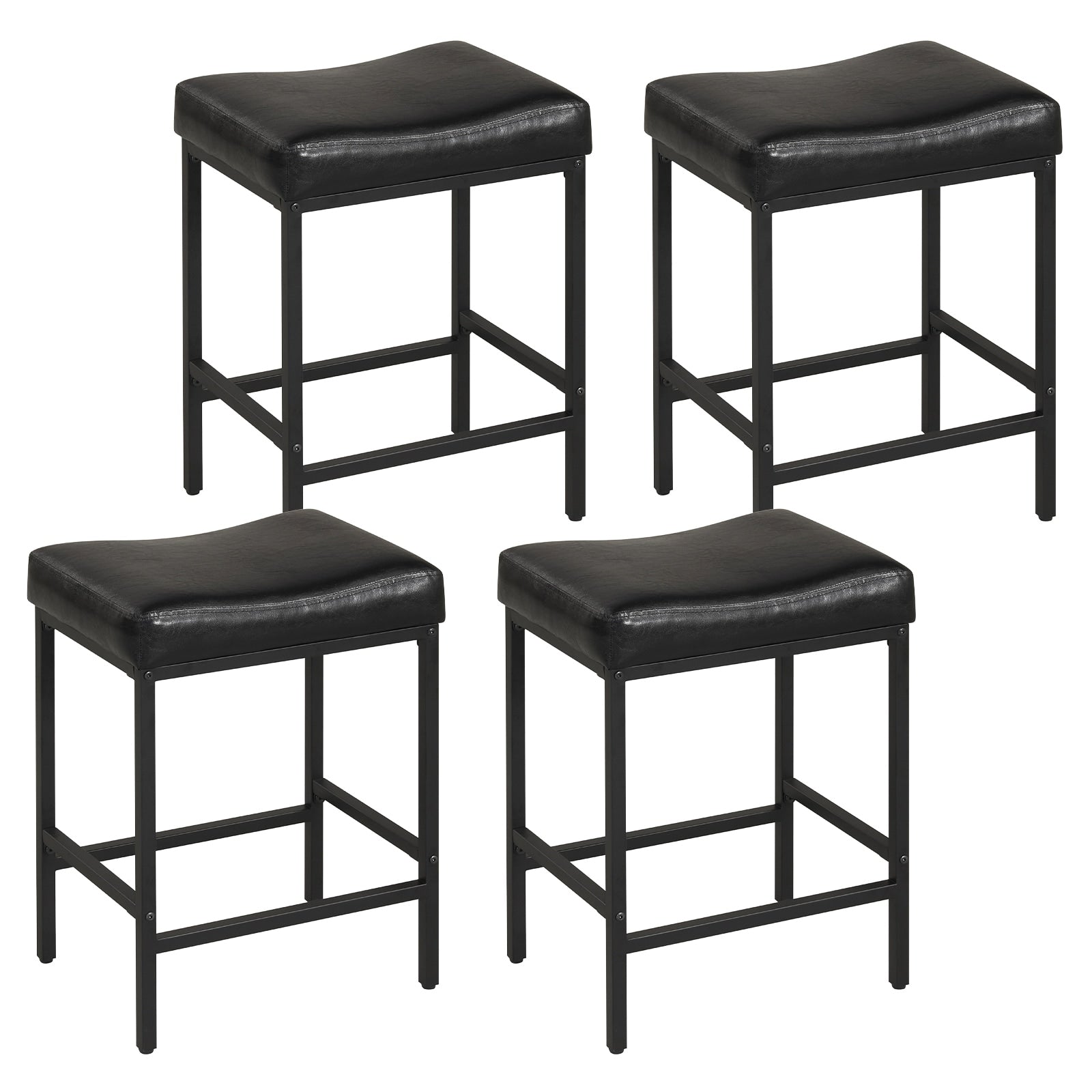 Gymax Bar Stools Set Of 4 25 Faux Leather Upholstered Saddle Stools