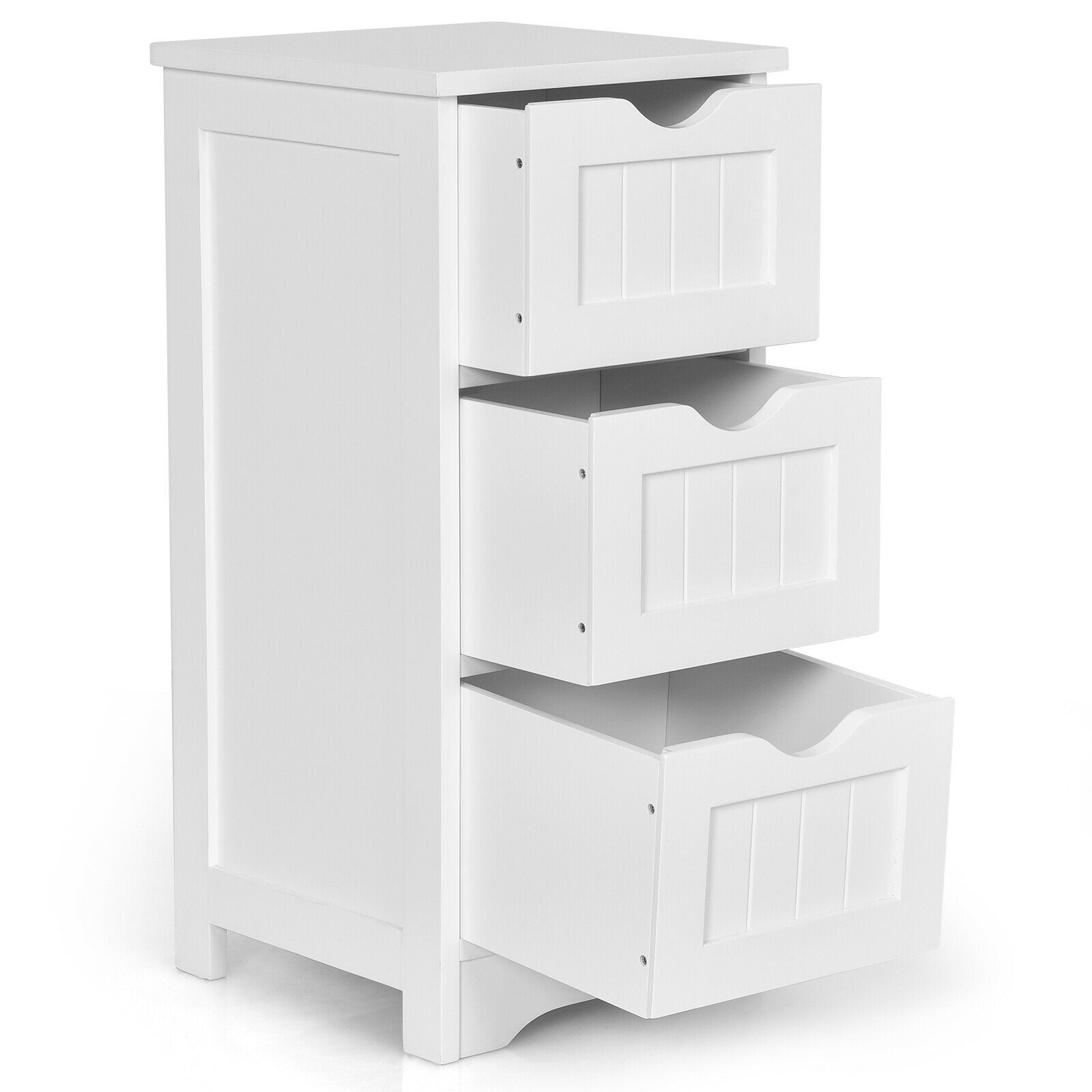 Gymax Bathroom Floor Cabinet Wooden Free Standing Storage Side Organizer W 3 Drawers