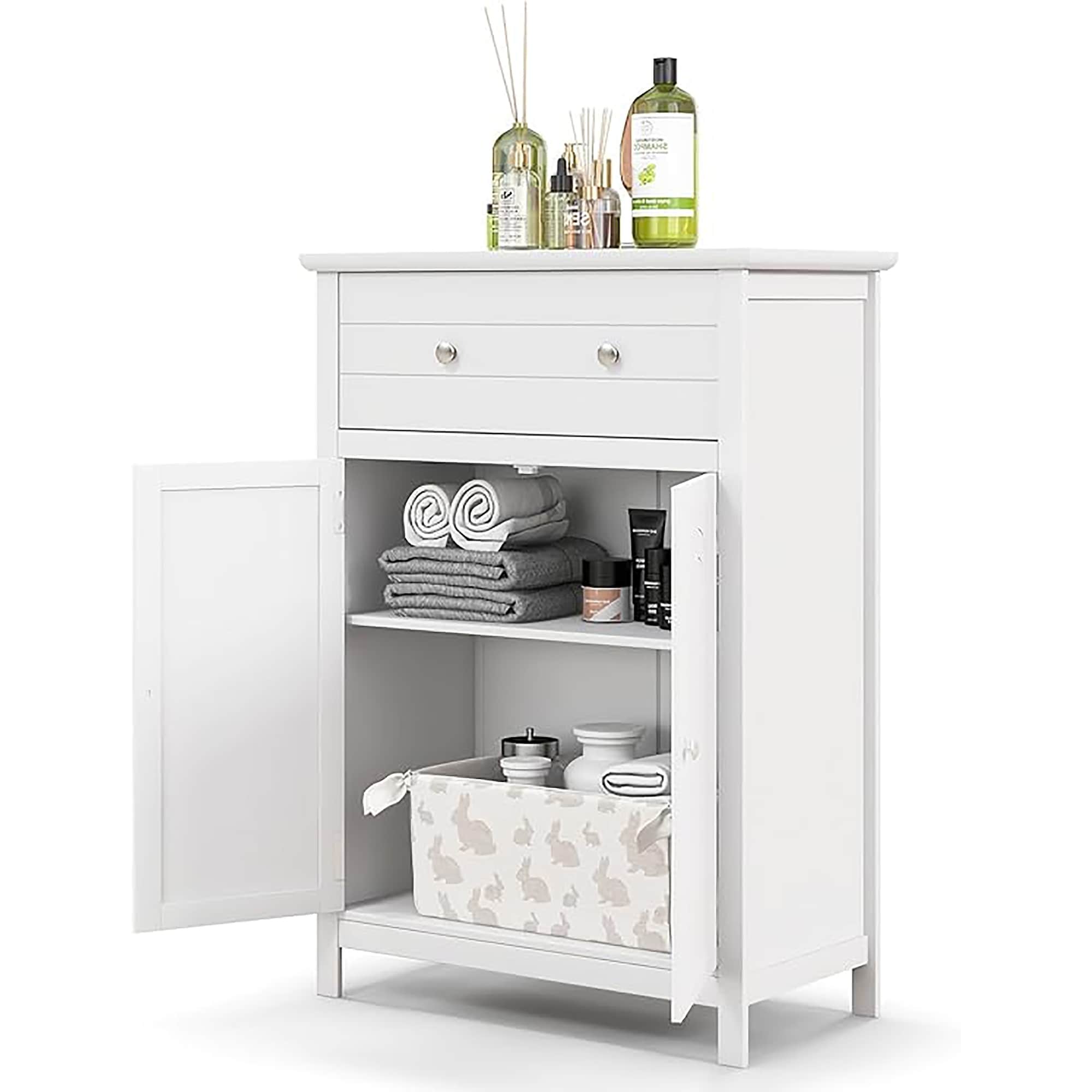 Gymax Bathroom Storage Cabinet Free Standing Large Drawer W Adjustable Shelf White