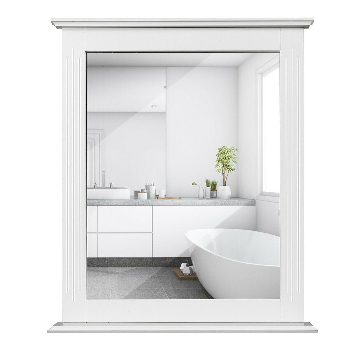 Gymax Bathroom Wall Mirror W Shelf Square Vanity Makeup Mirror Multipurpose Usage