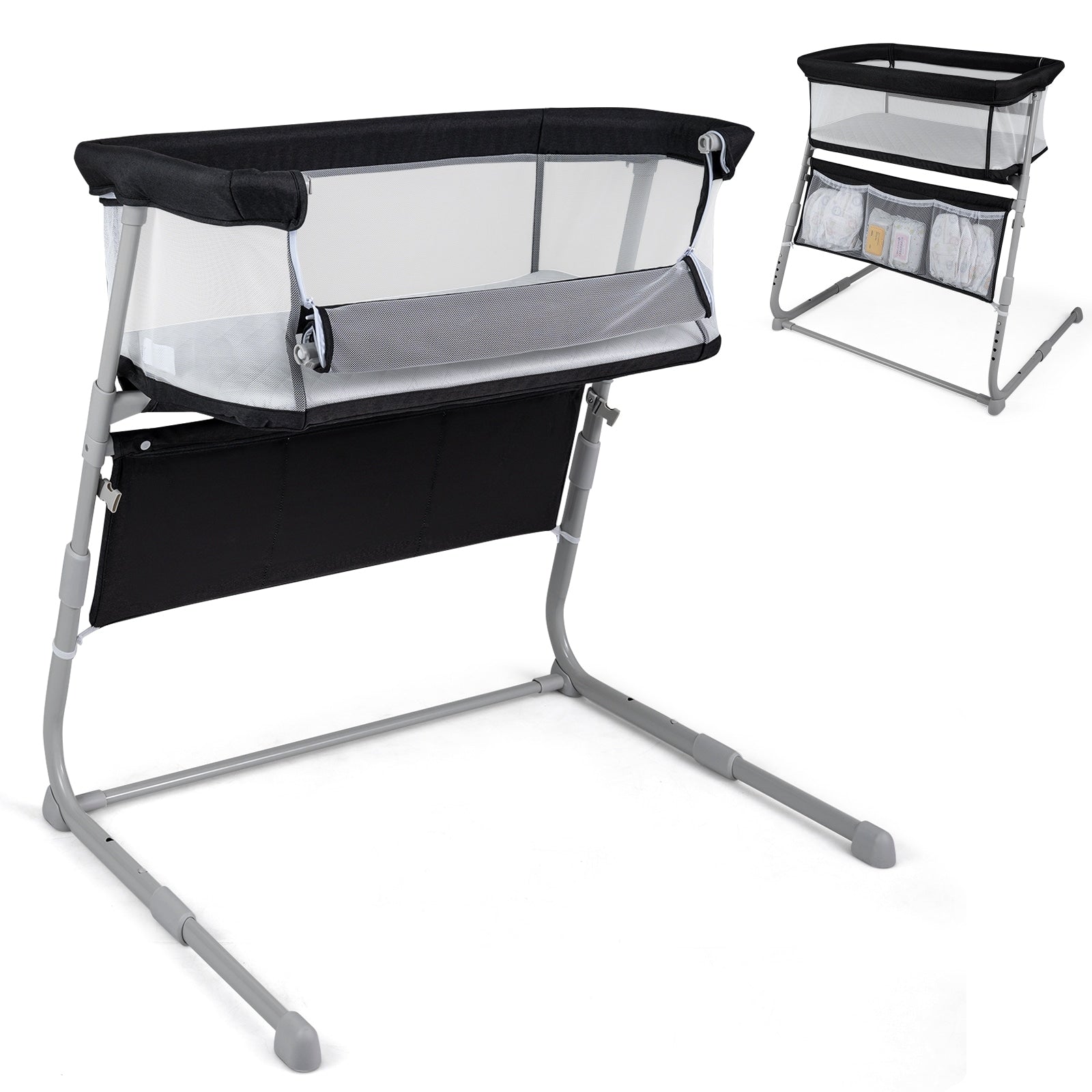 Gymax Bedside Crib W Mattress 5 Level Adjustable Height Protective