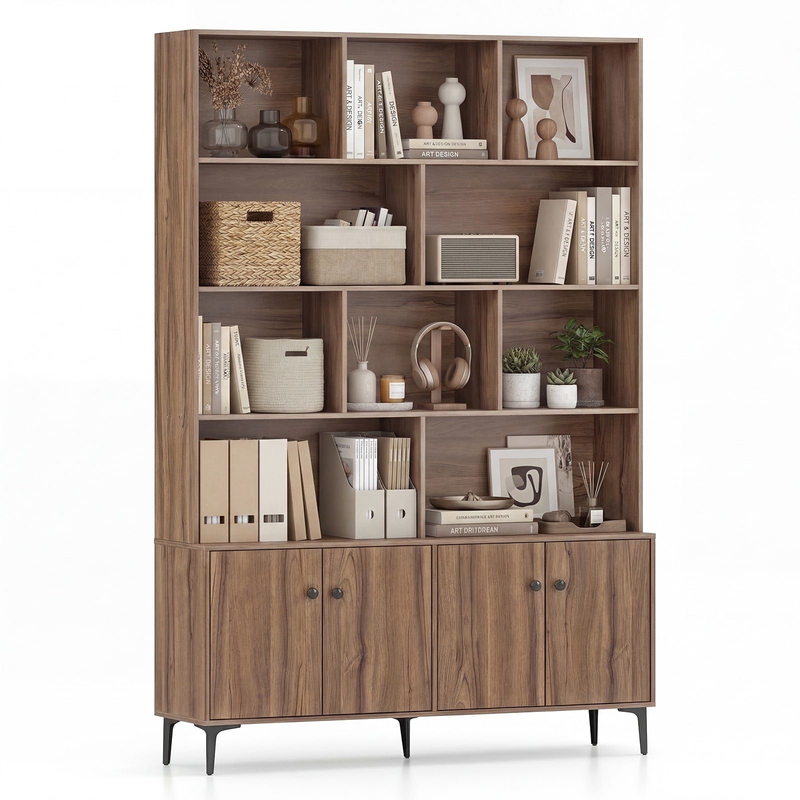 Gymax Bookshelf W Doors 5 Tier Floor Standing Bookcase W 2