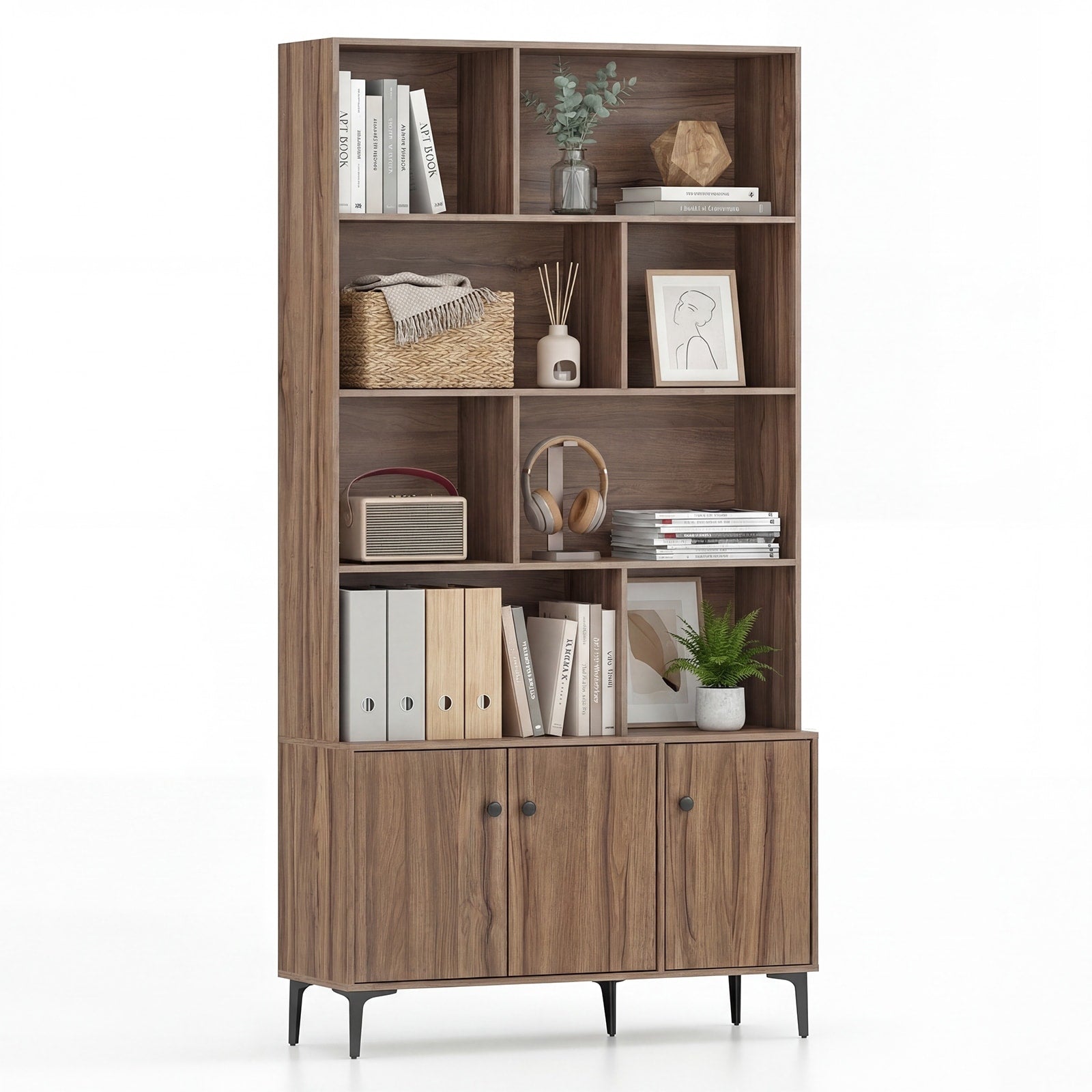 Gymax Bookshelf W Doors 5 Tier Floor Standing Bookcase W 2