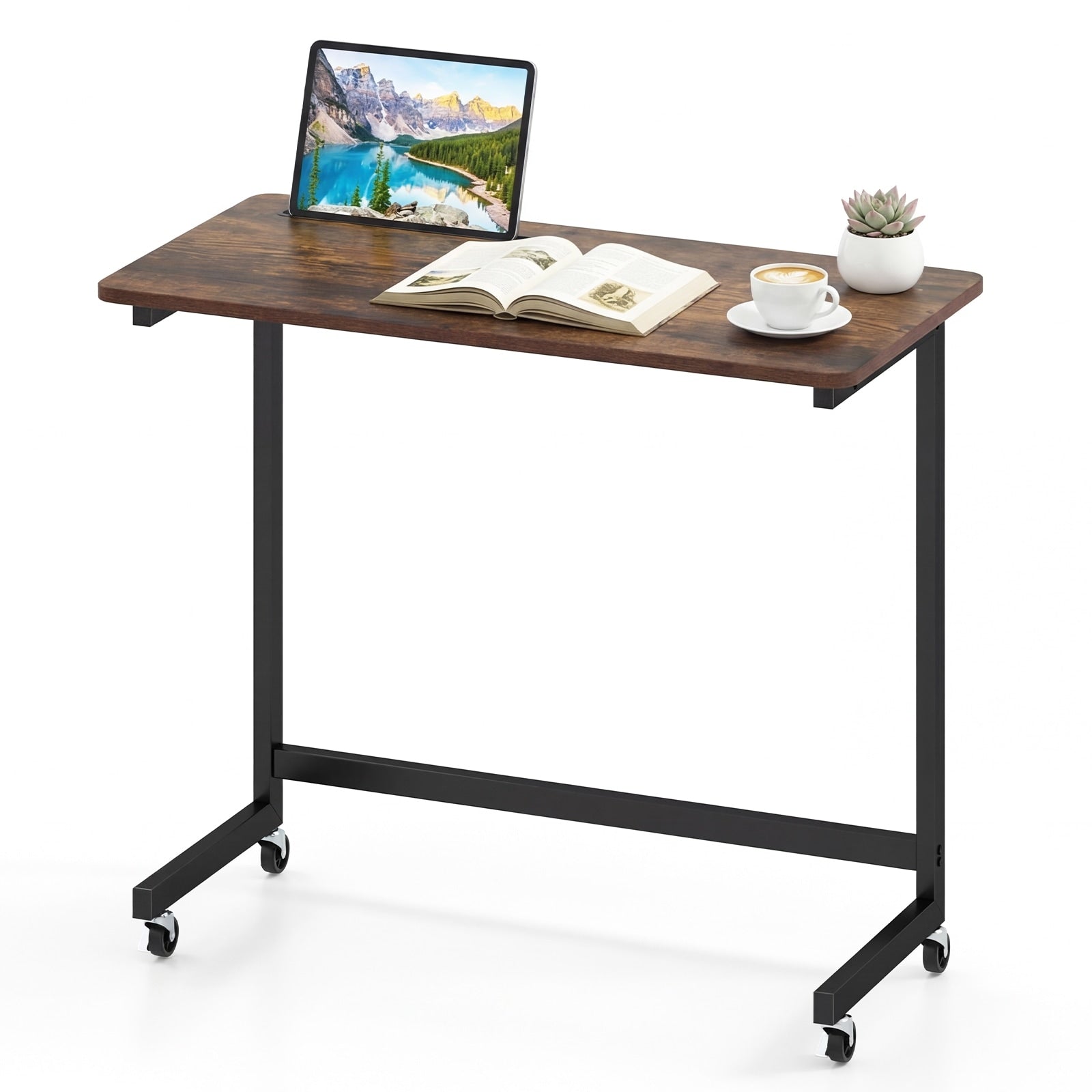 Gymax C Shaped Rolling Side Table W Wheels Tablet Slotmetal