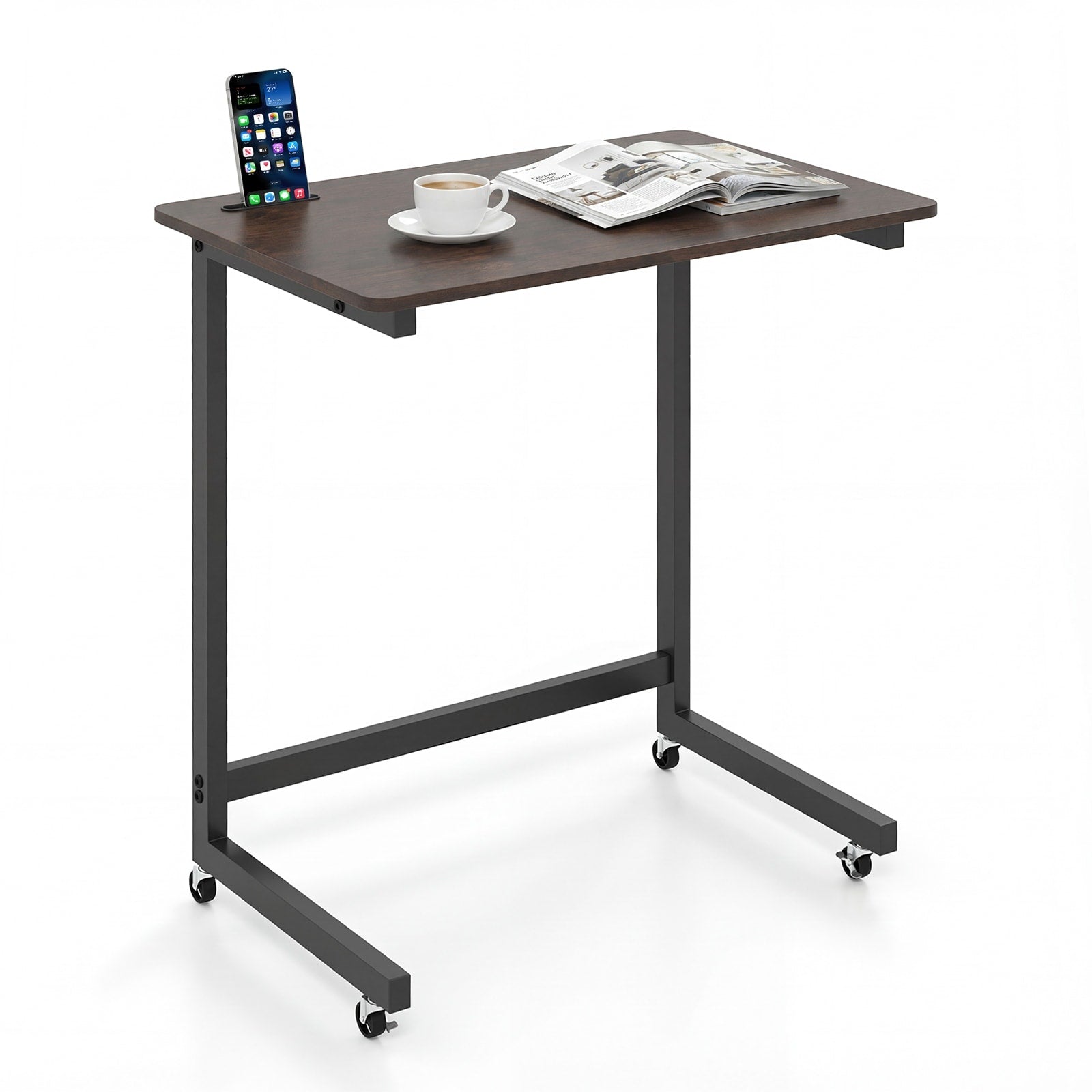 Gymax C Shaped End Table W Wheels Built In Phone Slot For Living Room