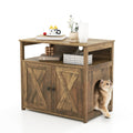 Gymax Cat Litter Box Enclosure W Double Barn Doors Divider Side Entry
