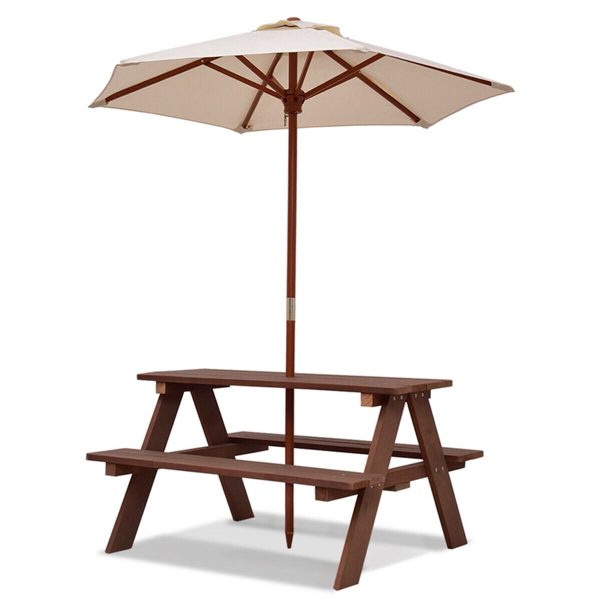 Gymax Children Outdoor 4 Seat Kids Picnic Table Bench With Folding Umbrella