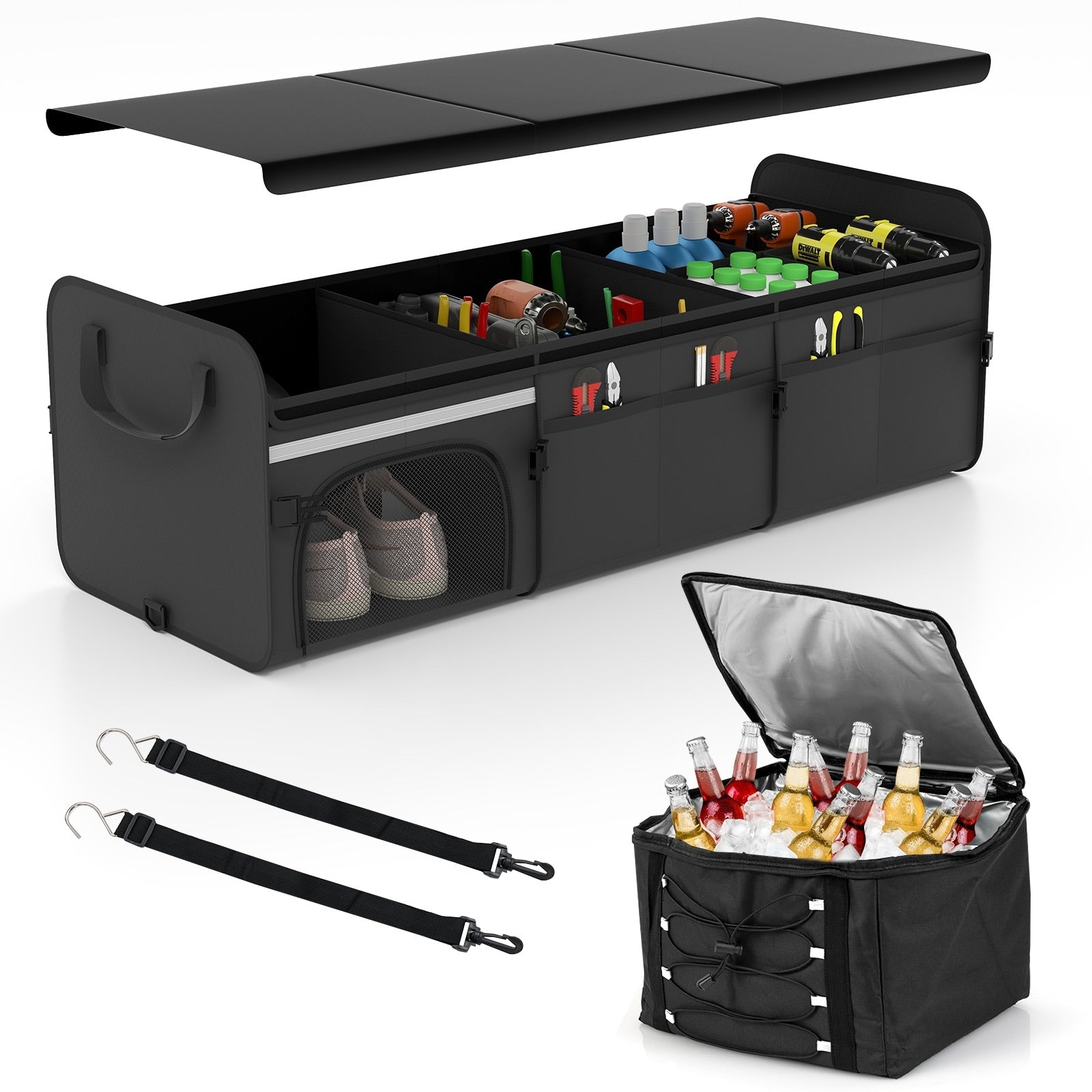 Gymax Collapsible Trunk Organizer W Removable Lid Insulated Leakproof Black