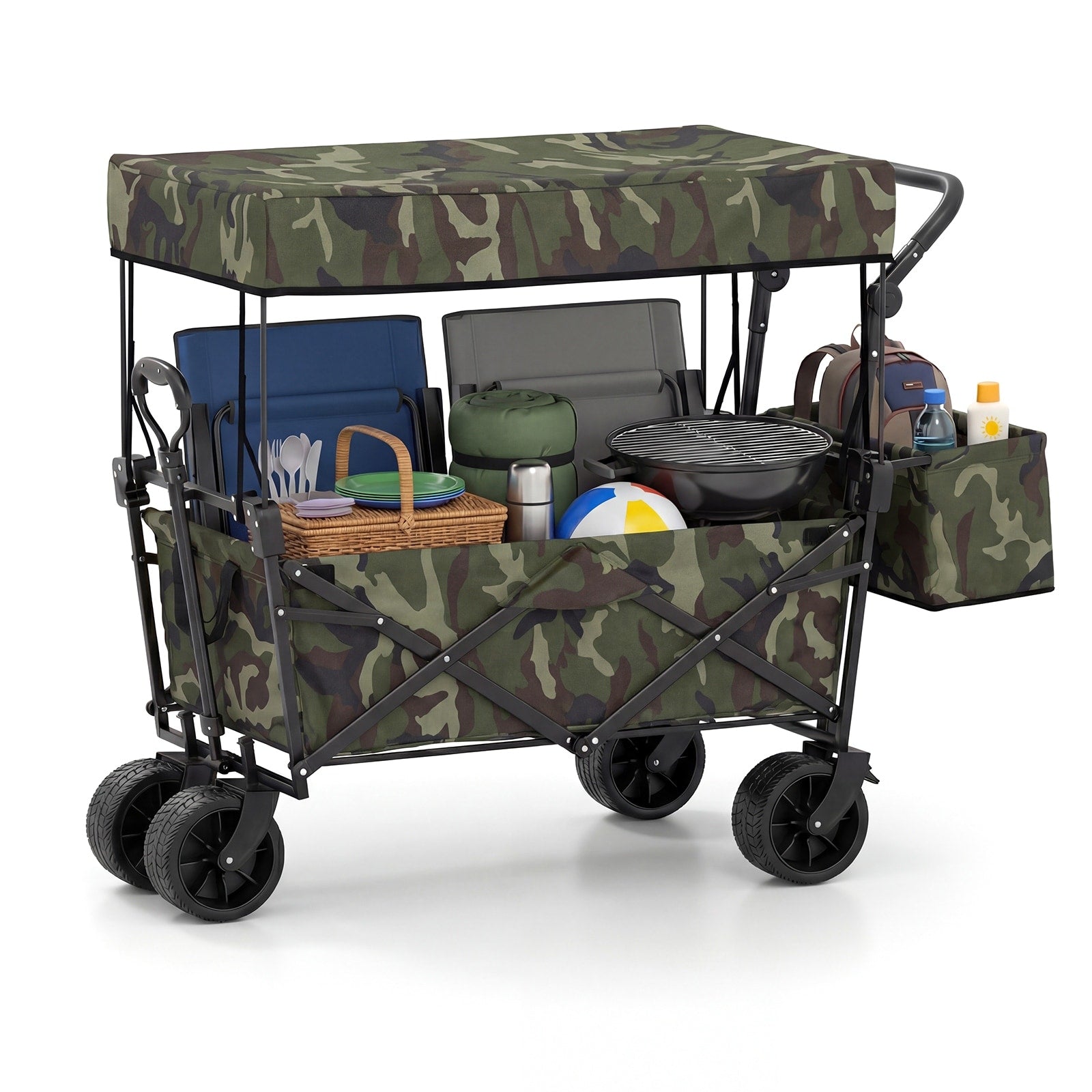 Gymax Collapsible Wagon W Removable Canopy Folding Garden Cartoutdoor