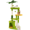 Gymax Cute Cat Tree For Adult Cats W Artificial Leaves Condo Padded Green Orange