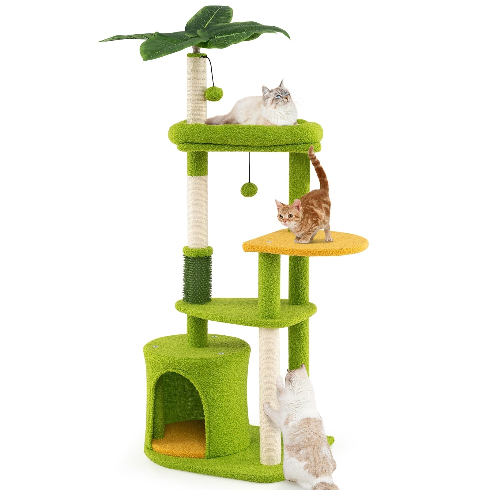 Gymax Cute Cat Tree For Adult Cats W Artificial Leaves Condo Padded Green Orange