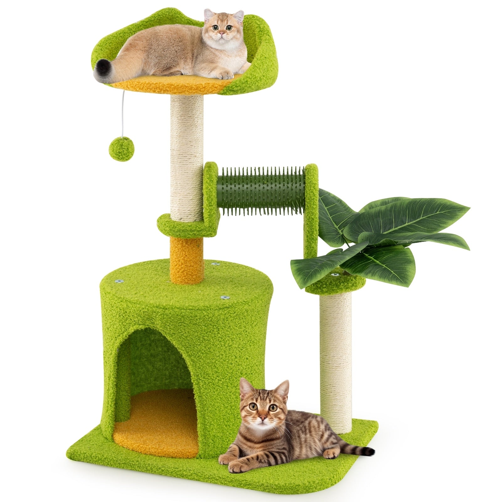 Gymax Cute Palm Cat Tree W Artificial Leaves Condo Perch Sisal Green Orange