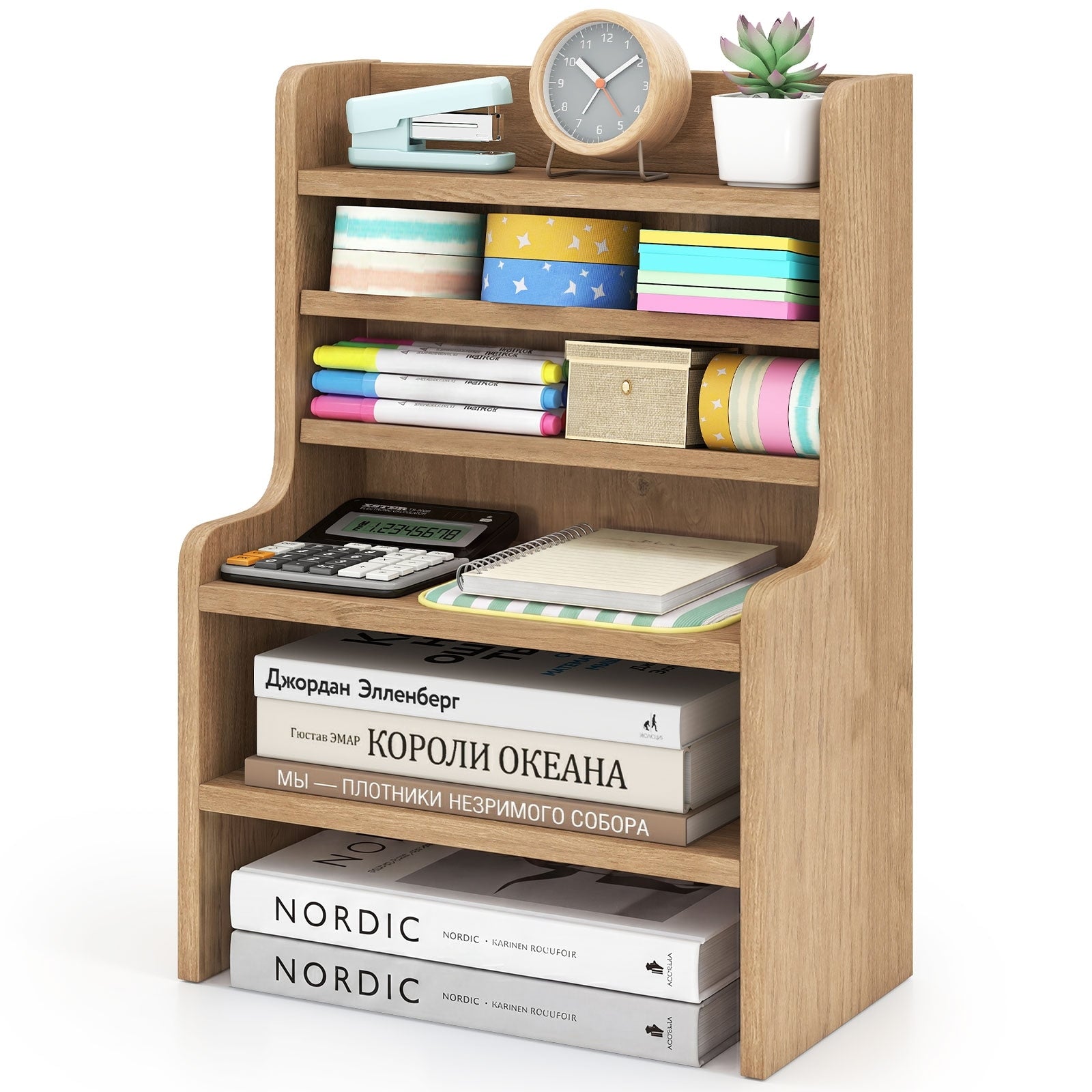 Gymax Desktop Organizer 6 Tier Mini Storage Rack W 2 Removable