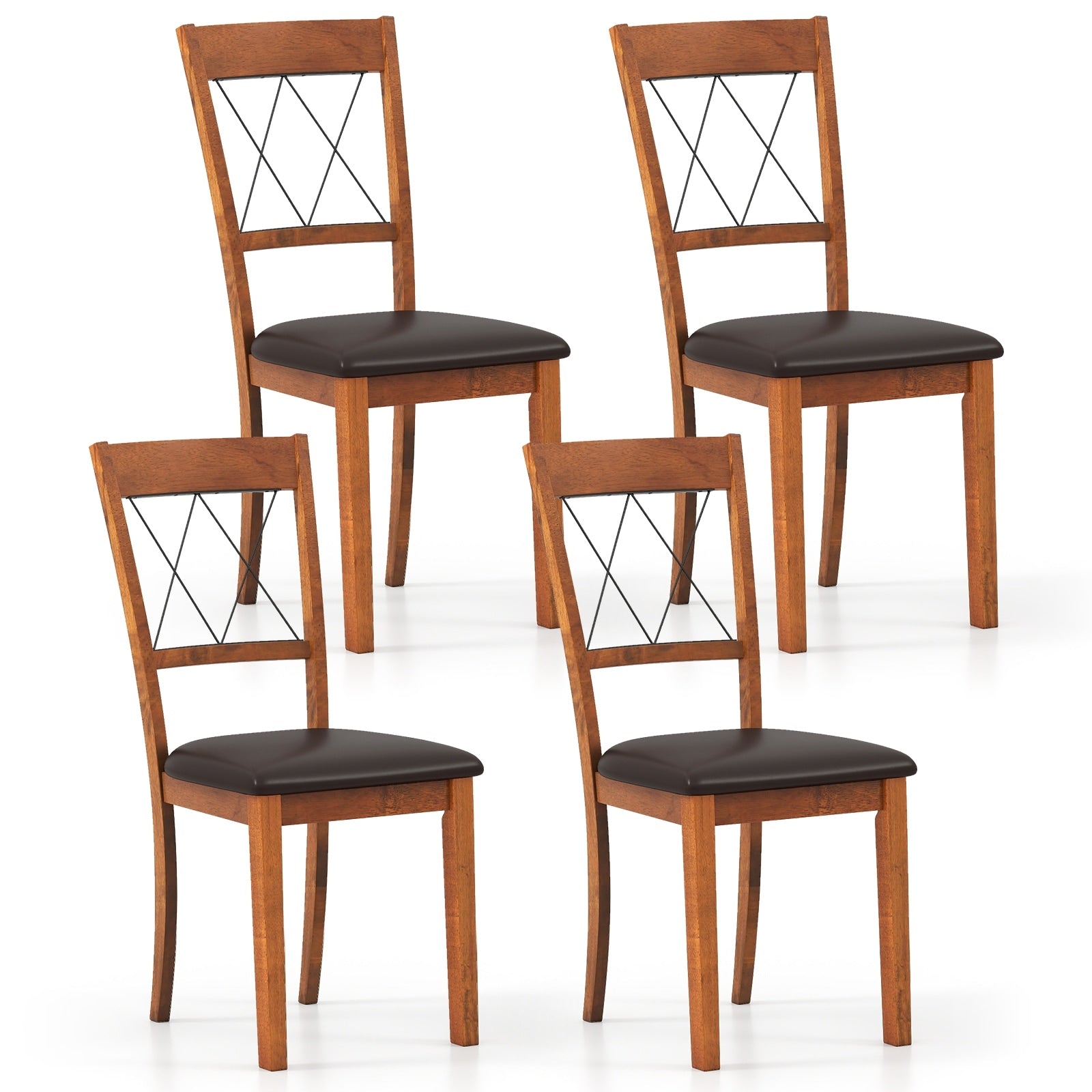 Gymax Dining Chair Set Of 4 W Rubber Wood Frame Padded Seat Cross