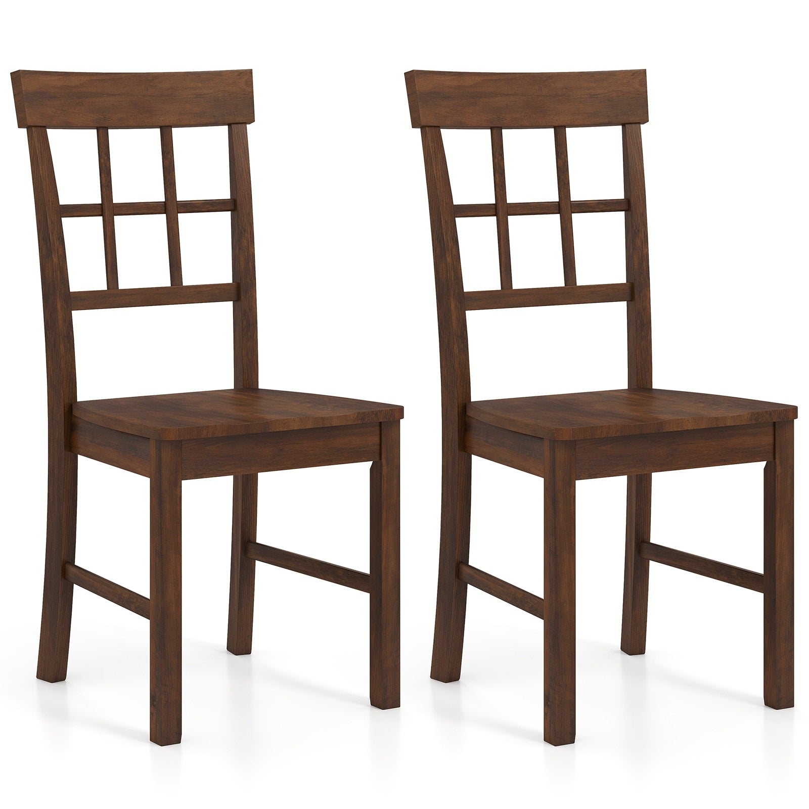 Gymax Dining Chairs Set Of 2 Rubber Wood Chairs W High Lattice