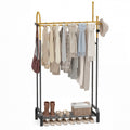 Gymax Double Rods Garment Rack For Hanging Clothes Freestanding