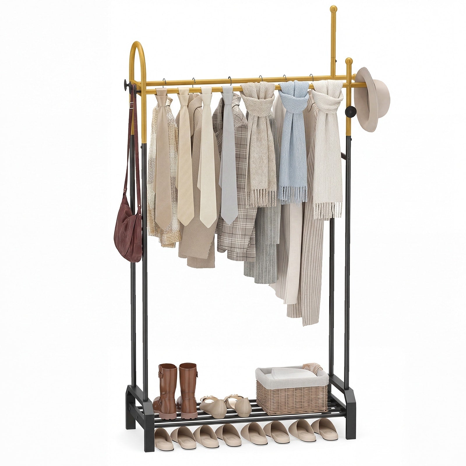 Gymax Double Rods Garment Rack For Hanging Clothes Freestanding