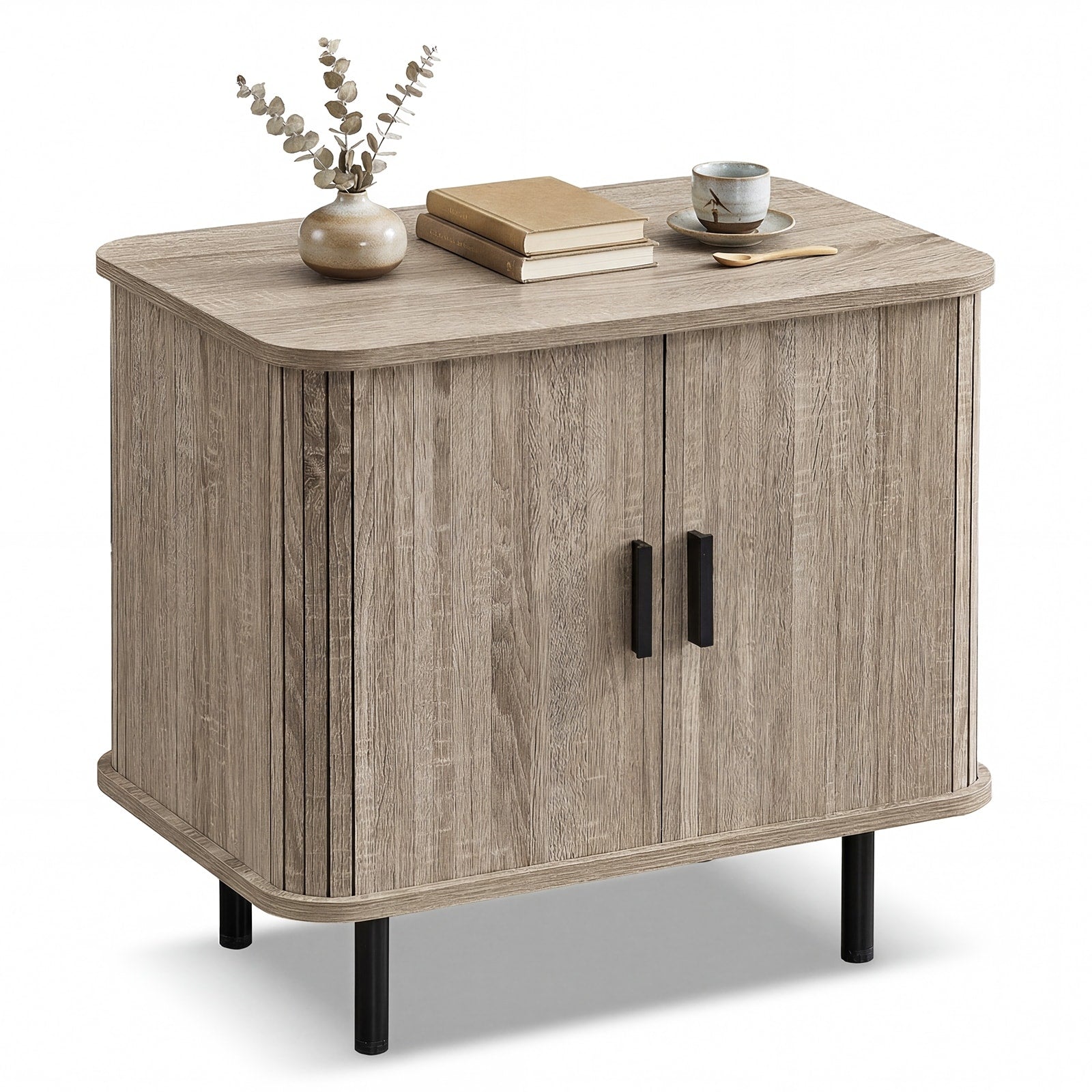 Gymax End Table Modern Mid Century Nightstand W Sliding Tambour Doors