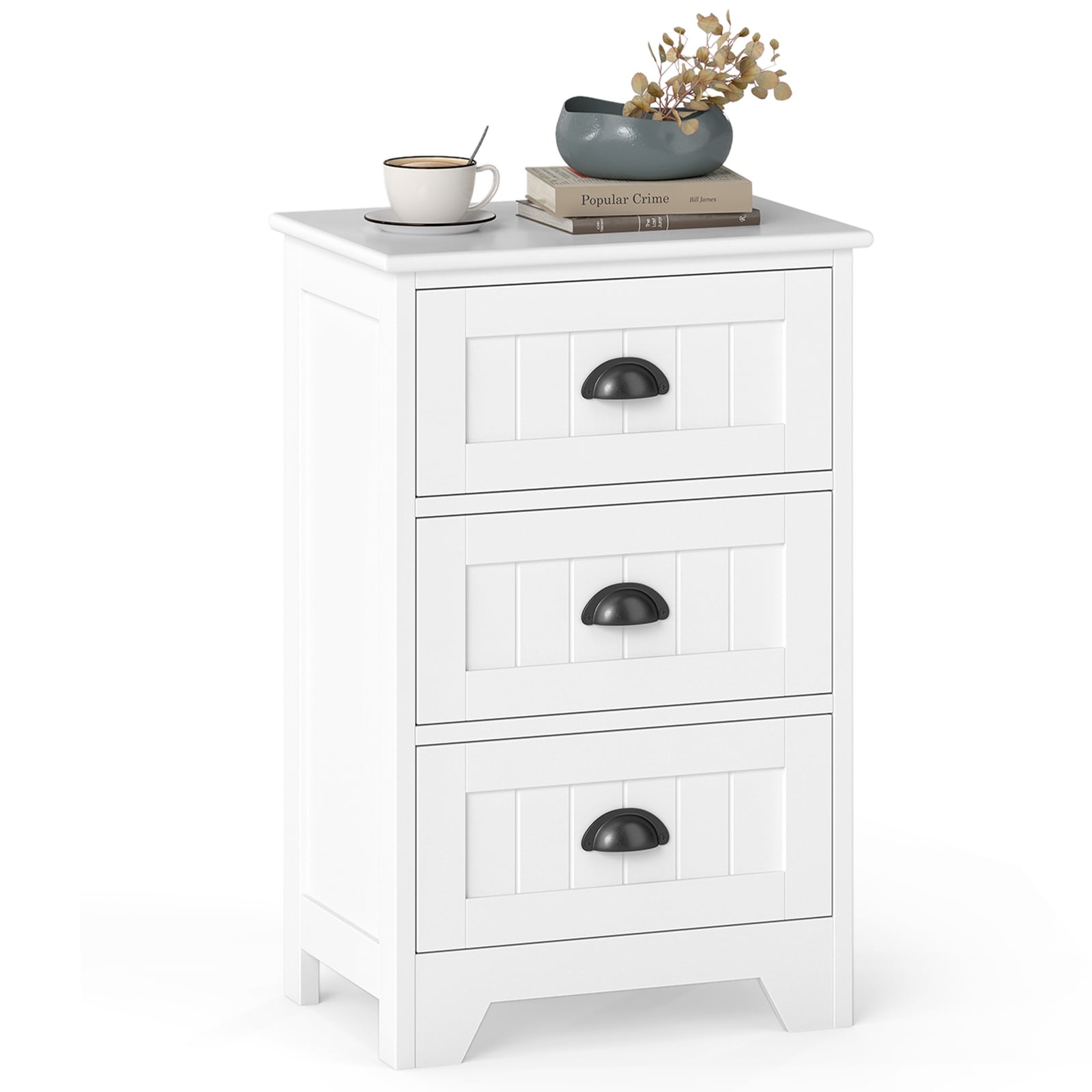 Gymax 3 Drawers Nightstand End Table Storage Wood Side Bedside White