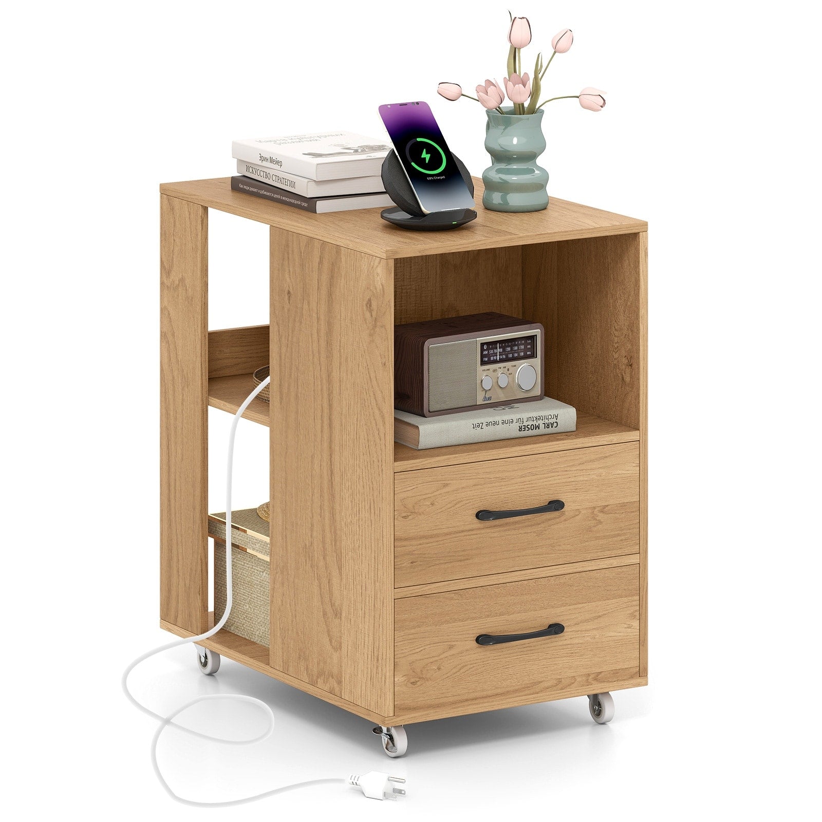 Gymax End Table W Built In Charging Station Usb Ports Outlets 2