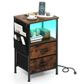 Gymax End Table W Charging Station 2 Folding Fabric Drawers 6 Side