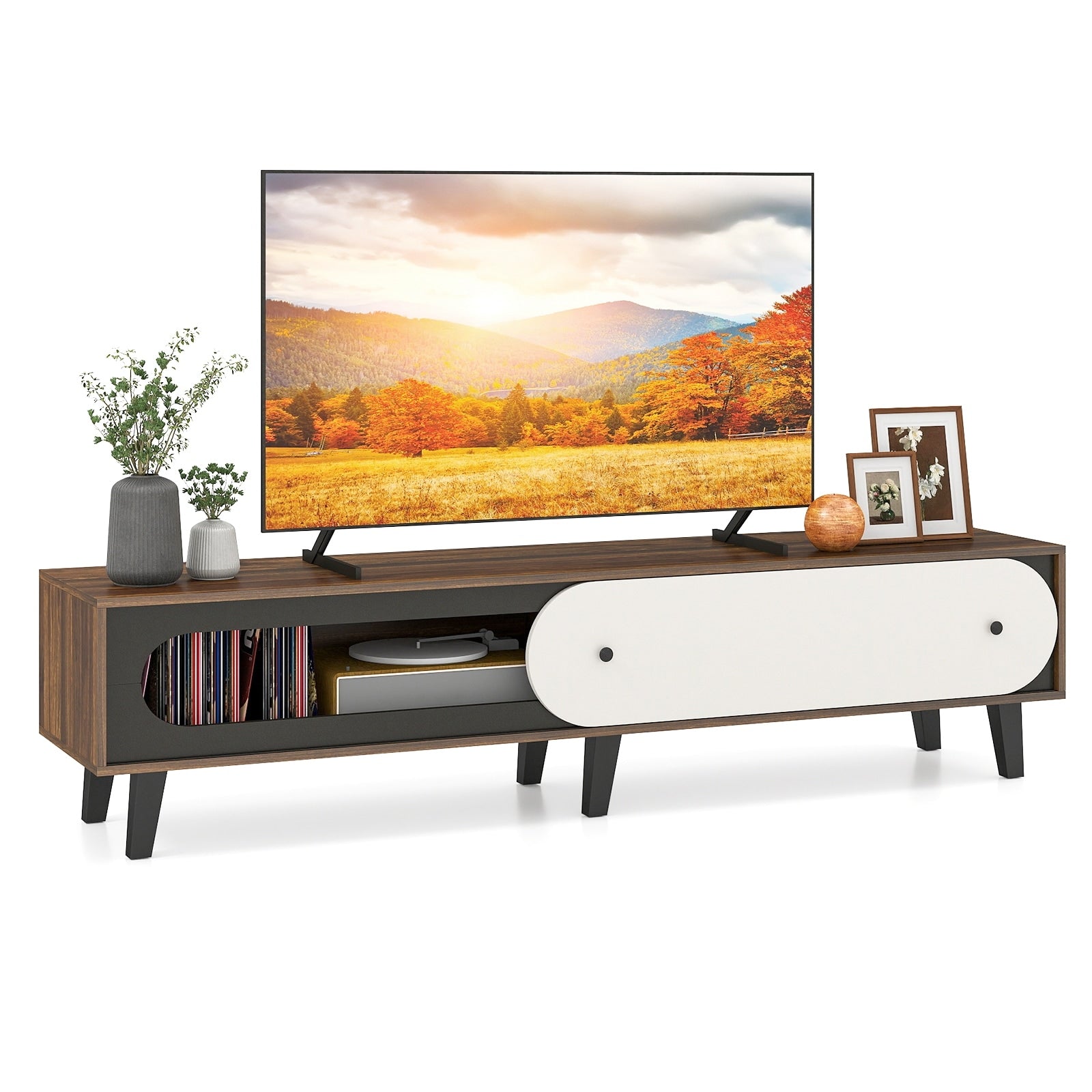 Gymax Entertainment Center W Sliding Door Cabinet Cable Management