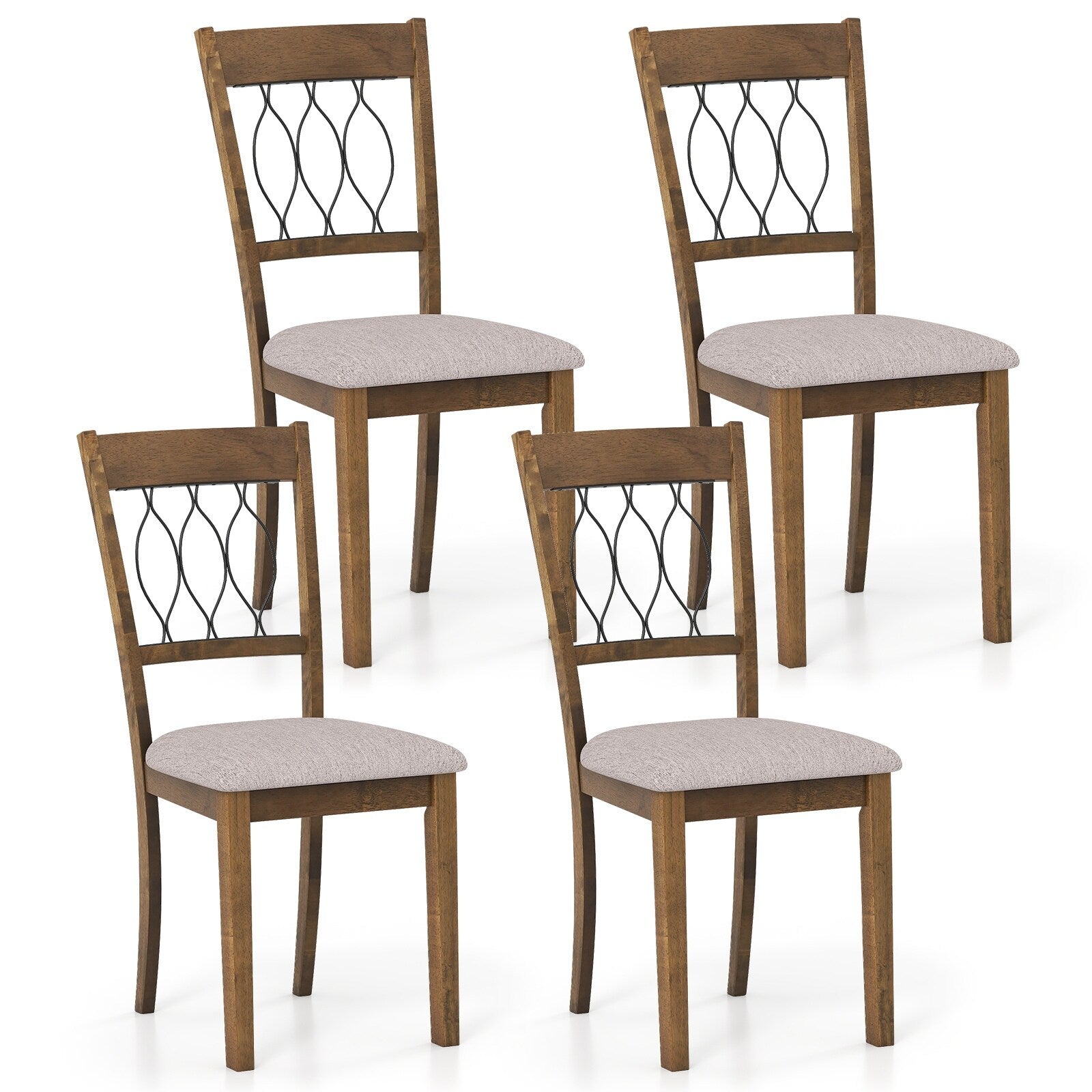 Gymax Fabric Dining Chair Set Of 4 W Padded Seat Elegant Backrest For