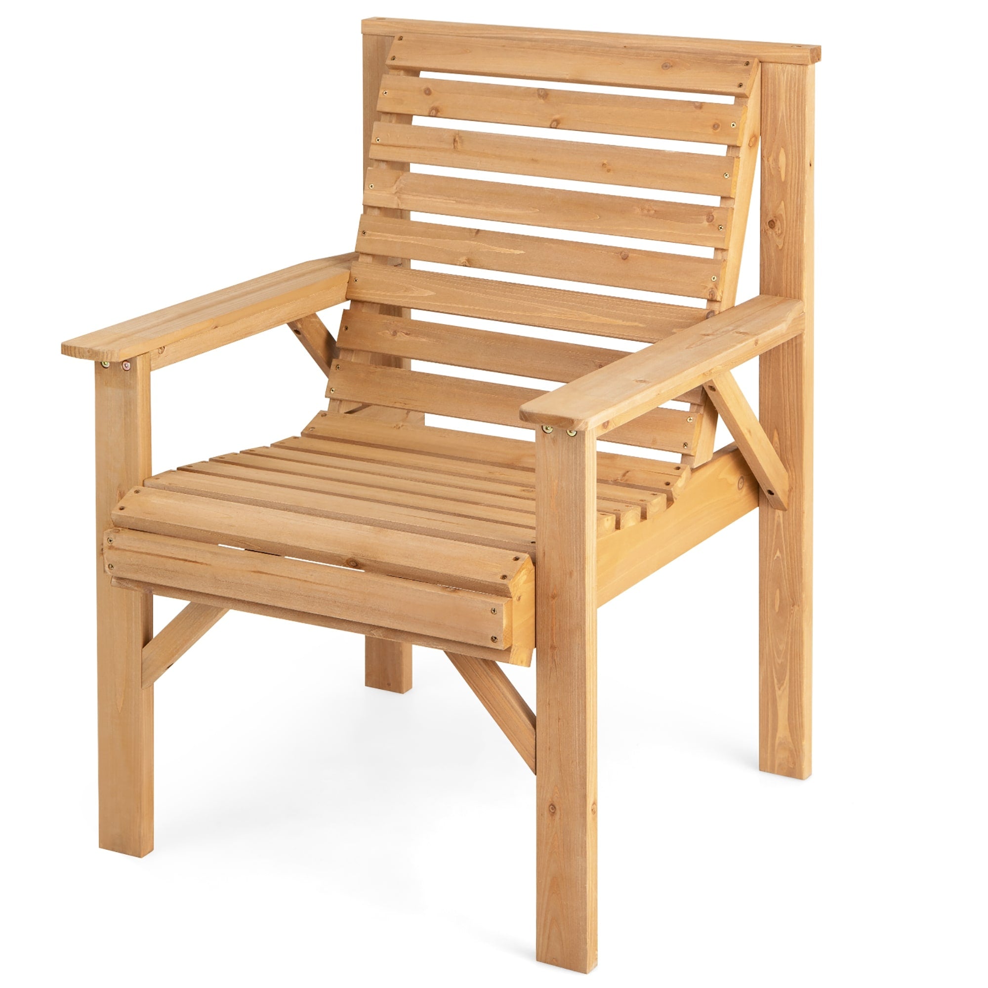Gymax Fir Wood Chair Dining Inclined Backrest Garden Yard Indoor