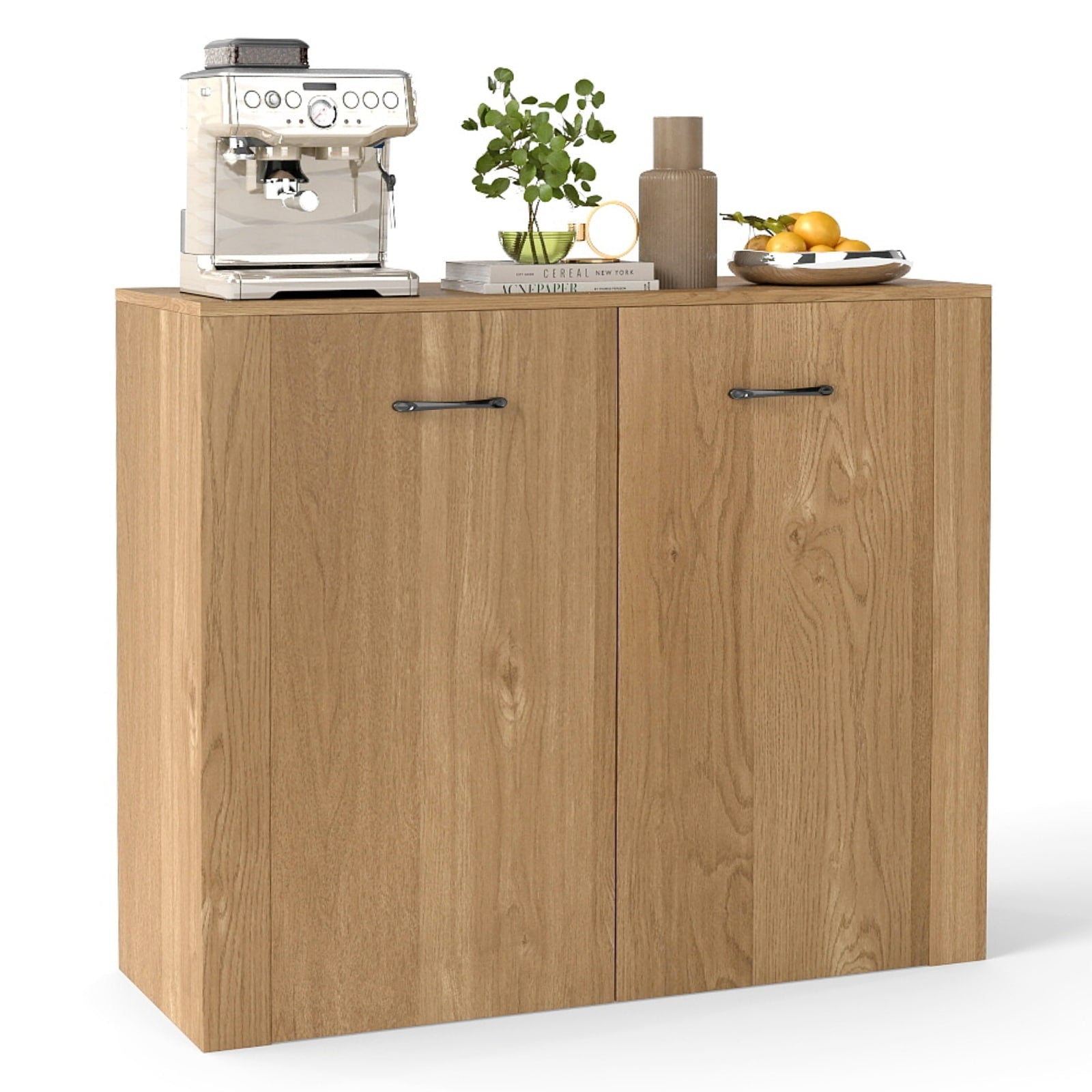 Gymax Floor Storage Cabinet Buffet Sideboard W Double Doors Wooden