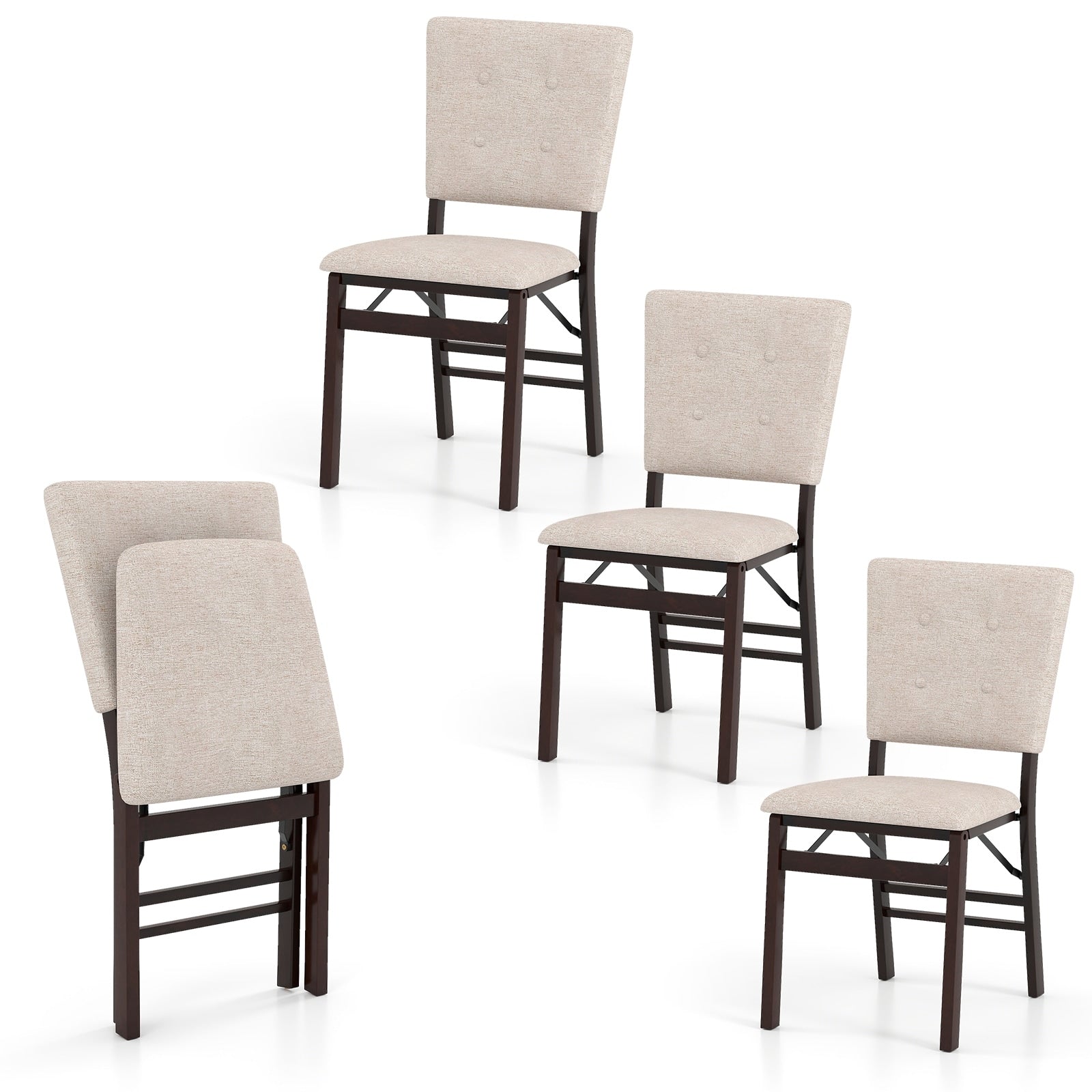 Gymax Foldable Dining Chair Set Of 4 W Padded Seat Tilt Backrest