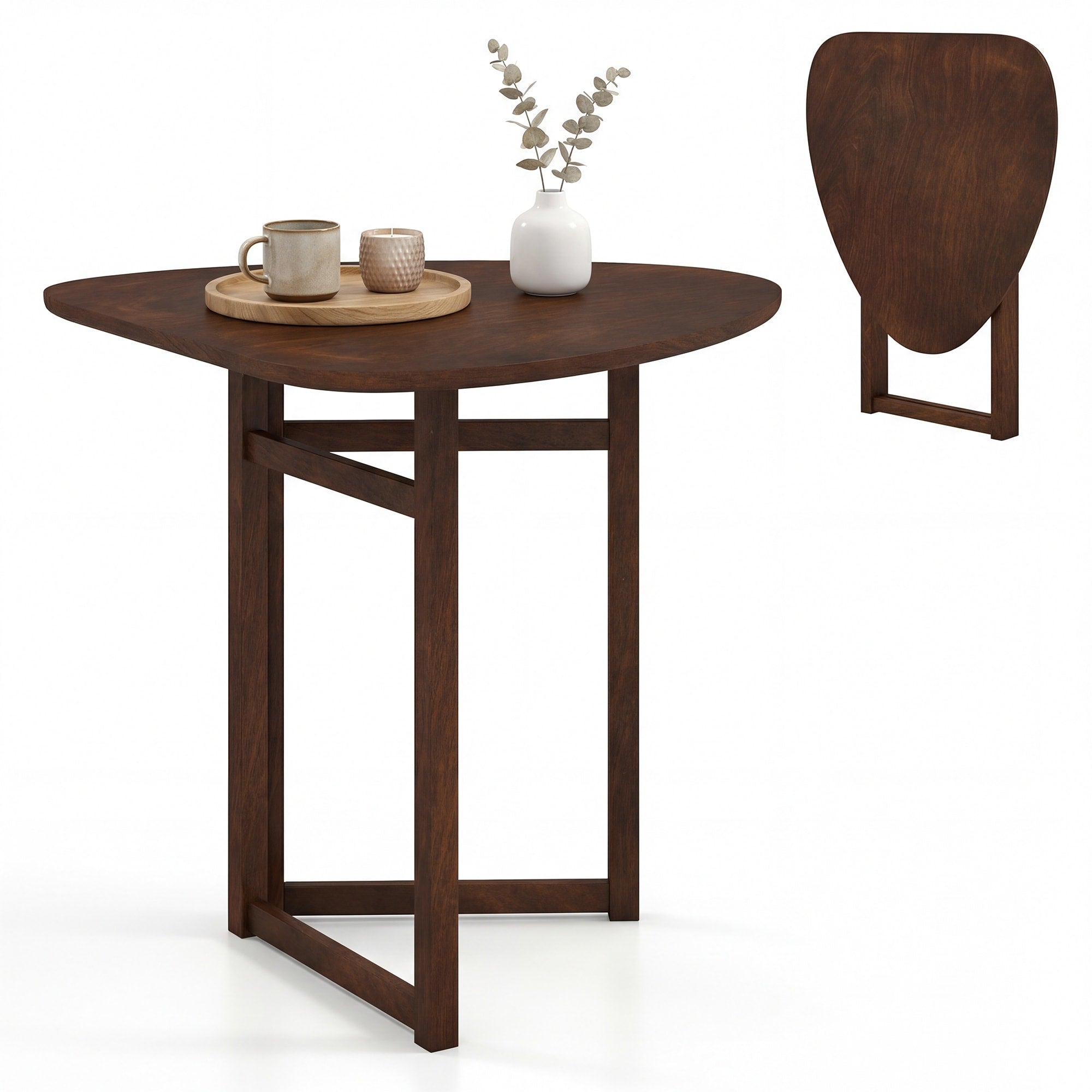Gymax Foldable Dining Table W Rubber Wood Legs Space Saving Dinner Walnut