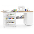 Gymax Foldable Sewing Table W Wide Countertop Storage Shelves Door