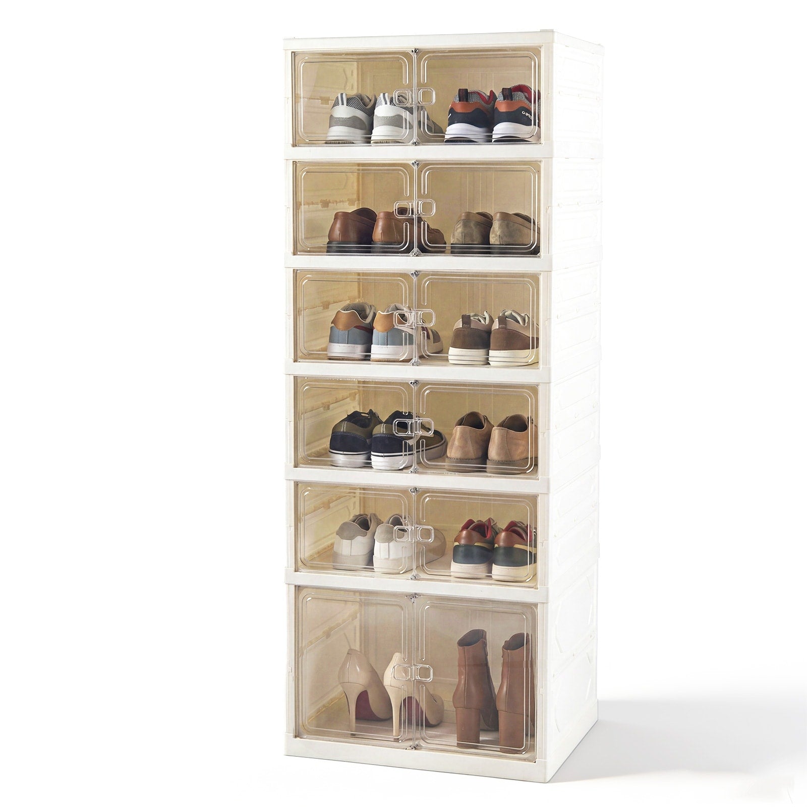 Gymax Foldable Shoe Rack Organizer Plastic Stackable Shoe Storage Box